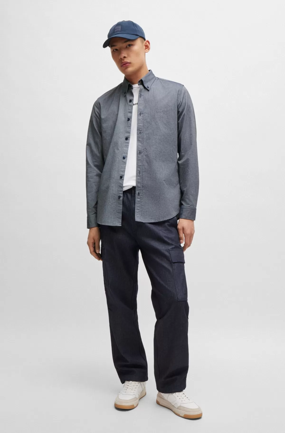 HUGO BOSS Skjorte I Oxfordbomuld Med Regular Fit Og Knapper Lyseblå Fashion