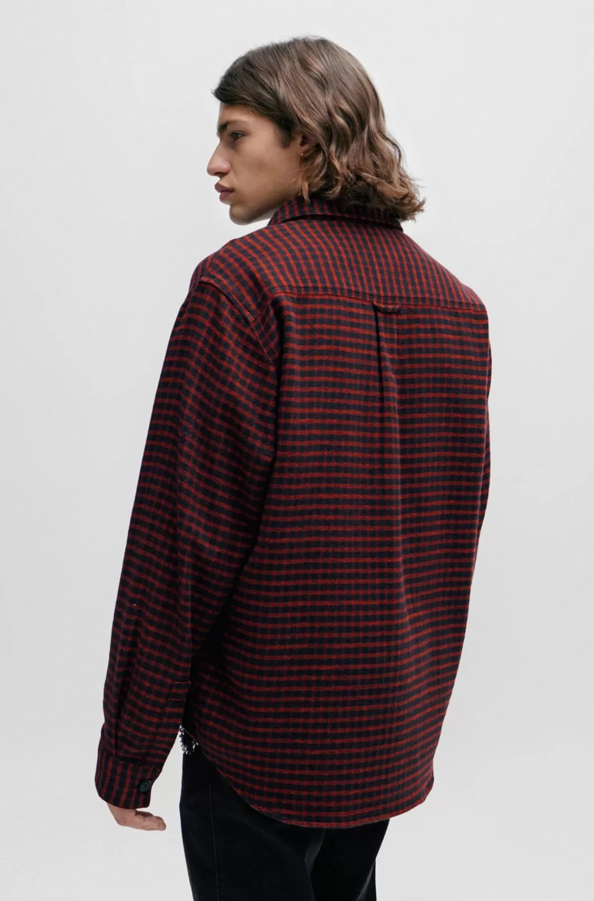 HUGO BOSS Skjorte Med Oversize Fit I Ternet Bomuldsflannel Mørkerød Outlet
