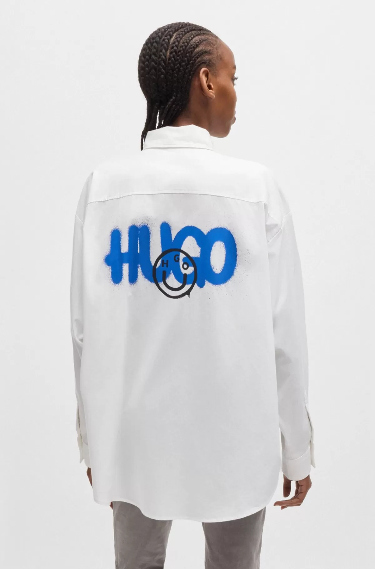 HUGO BOSS Skjorte Med Oversize Fit Og Graffitilogoer Hvid Discount