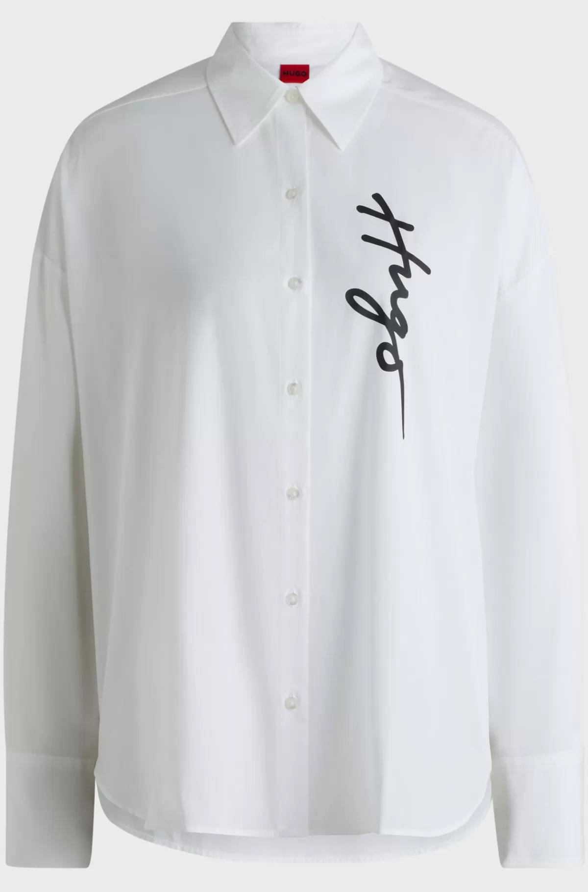 HUGO BOSS Skjorte Med Oversize Fit Og Håndskrevet Logoprint Hvid Best