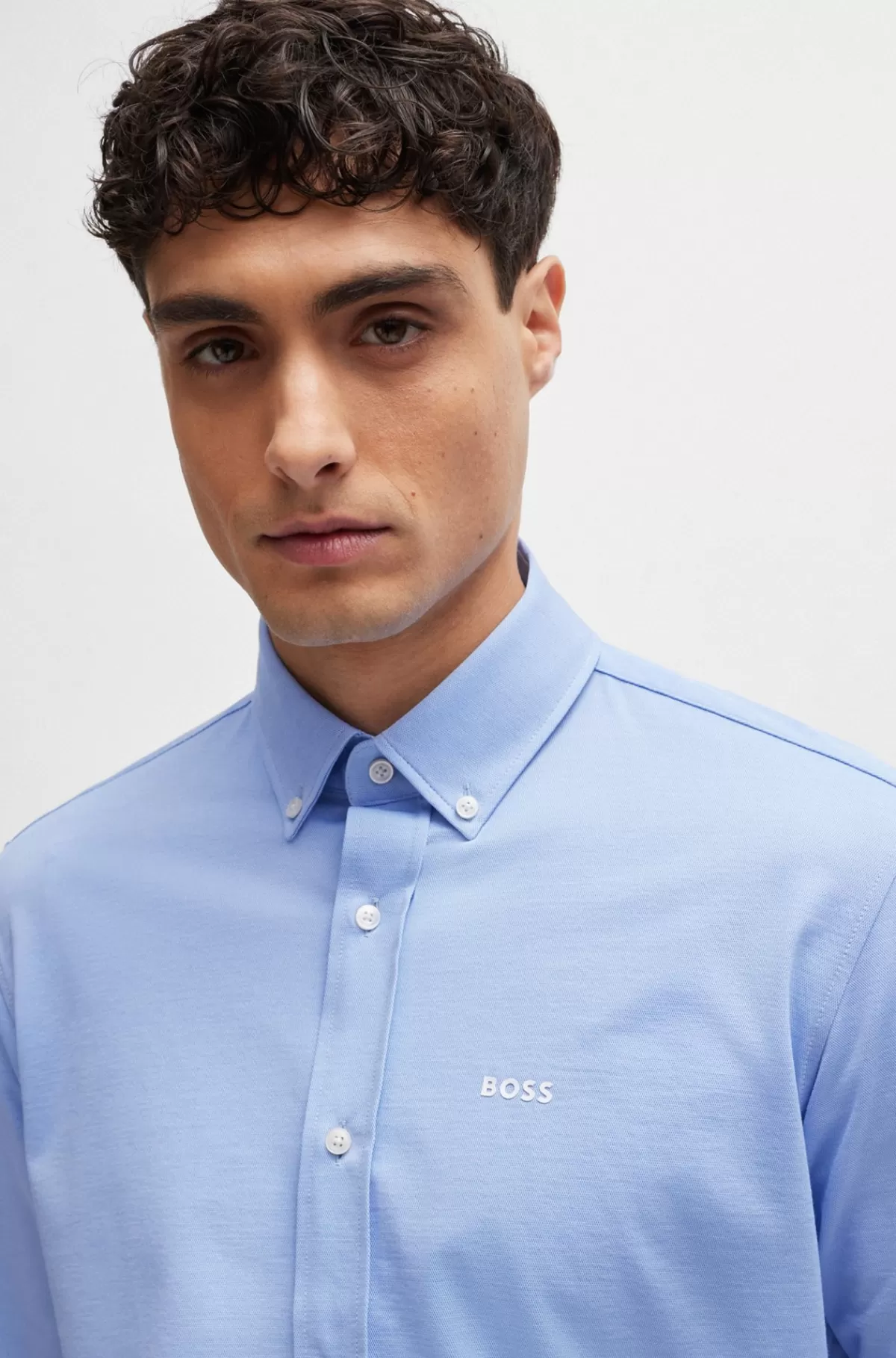 HUGO BOSS Skjorte Med Regular Fit I Jersey Af Bomuldsblanding Med Struktur Lyseblå Online