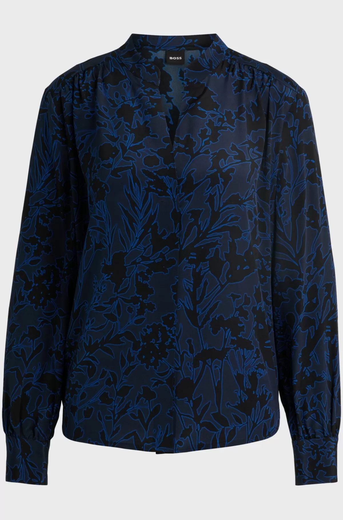 HUGO BOSS Skjorte Med Regular Fit I Silke Med Print Og Rynk I Halsen Blå mønstret Best