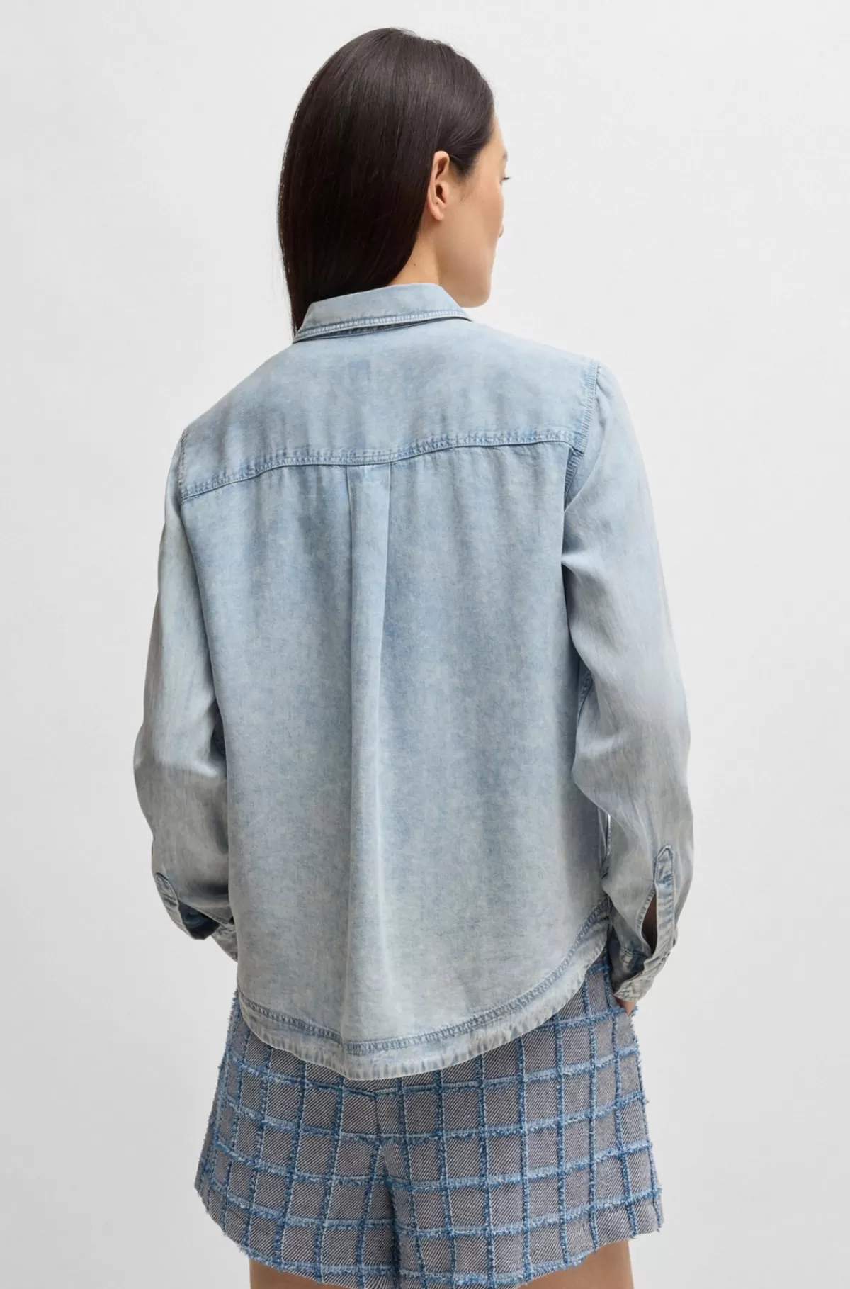 HUGO BOSS Skjorte Med Regular Fit I Stof Med Denimlook Lyseblå Shop
