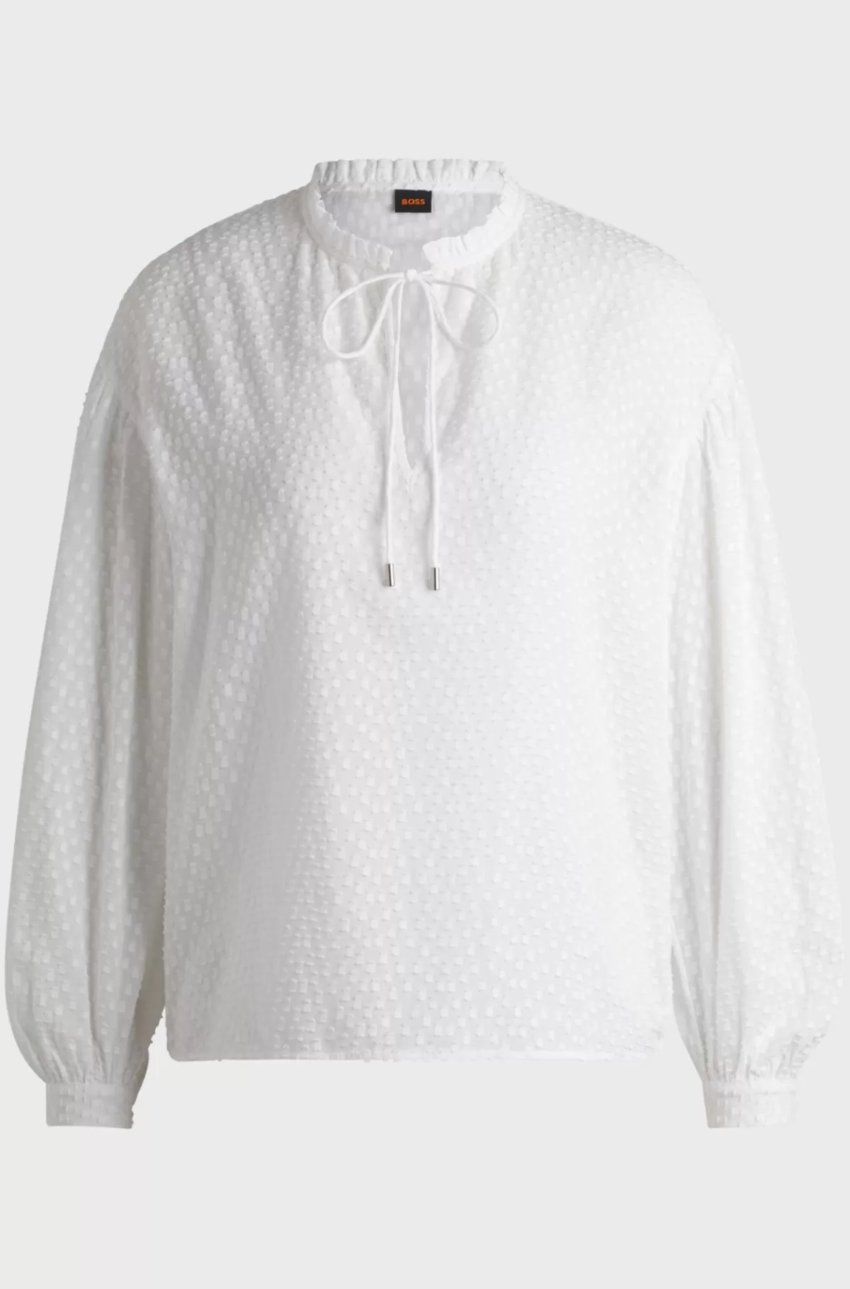 HUGO BOSS Skjorte Med Relaxed Fit I Mønsteret Bomuld Med Flæsekrave Hvid Clearance