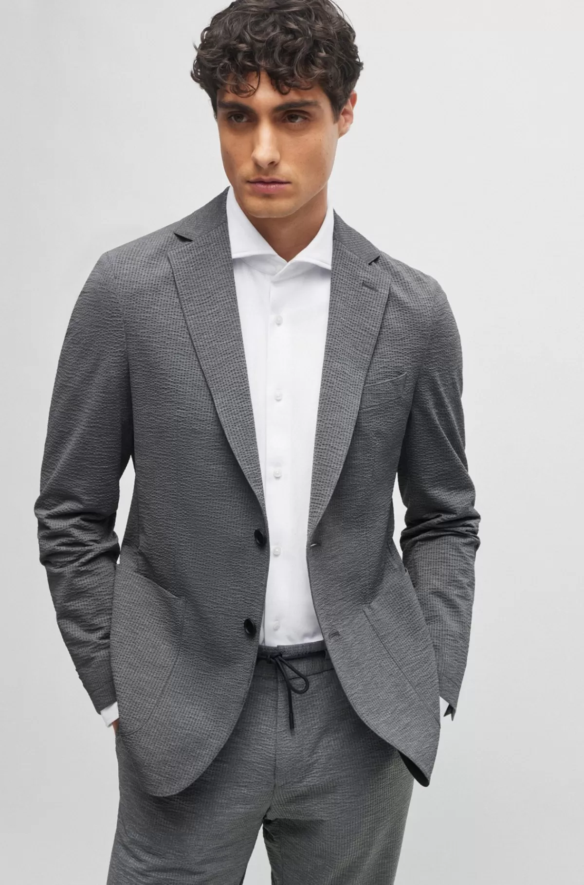 HUGO BOSS Skjorte Med Slank Pasform I Jersey Med Performance-stræk Og Struktur Hvid Shop