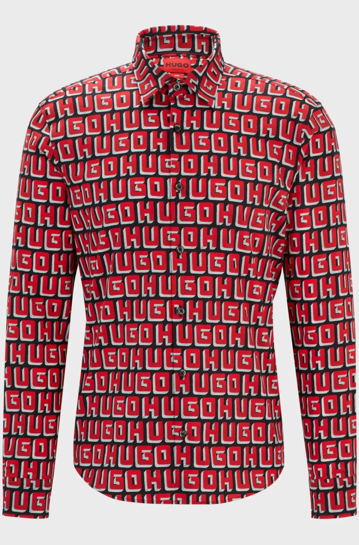 HUGO BOSS Skjorte Med Slim Fit I Bomuldspoplin Med Stræk Og Logoprint Pink Store