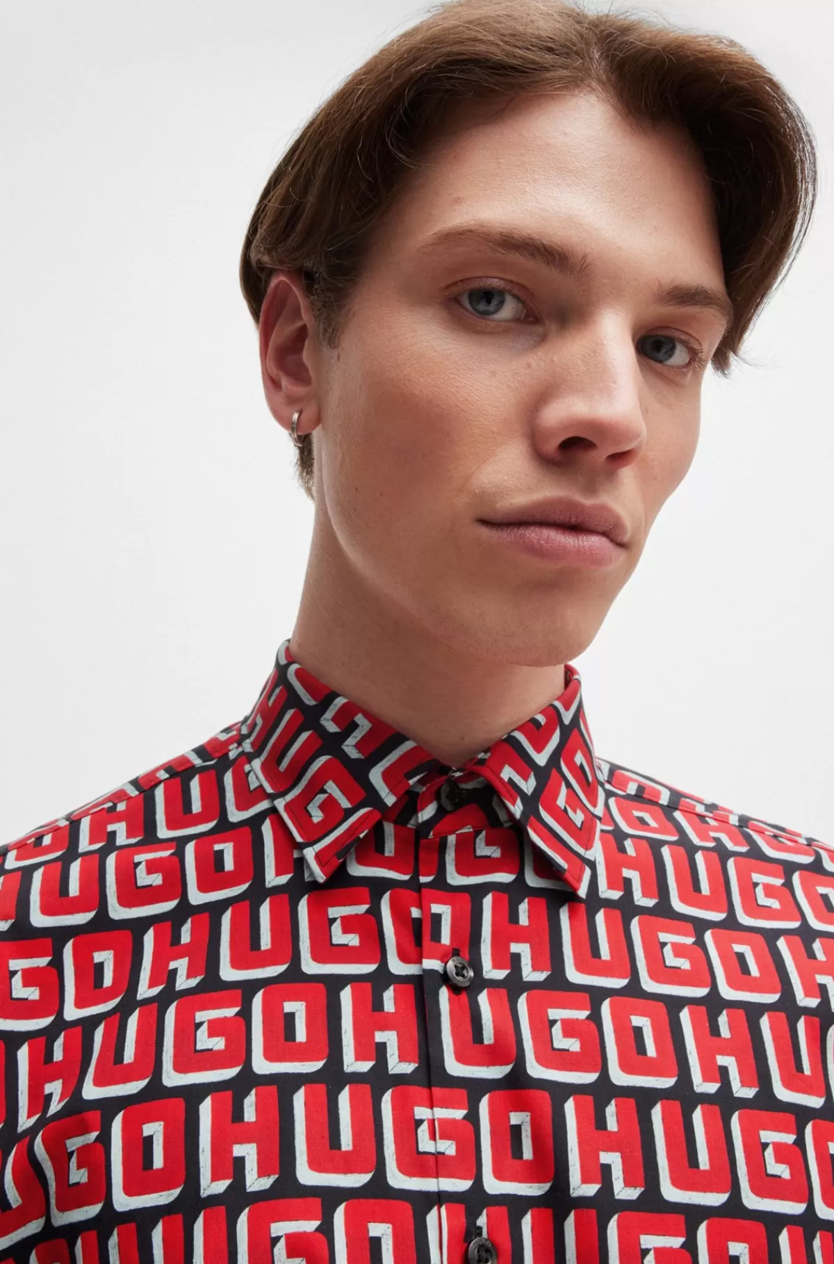 HUGO BOSS Skjorte Med Slim Fit I Bomuldspoplin Med Stræk Og Logoprint Pink Store