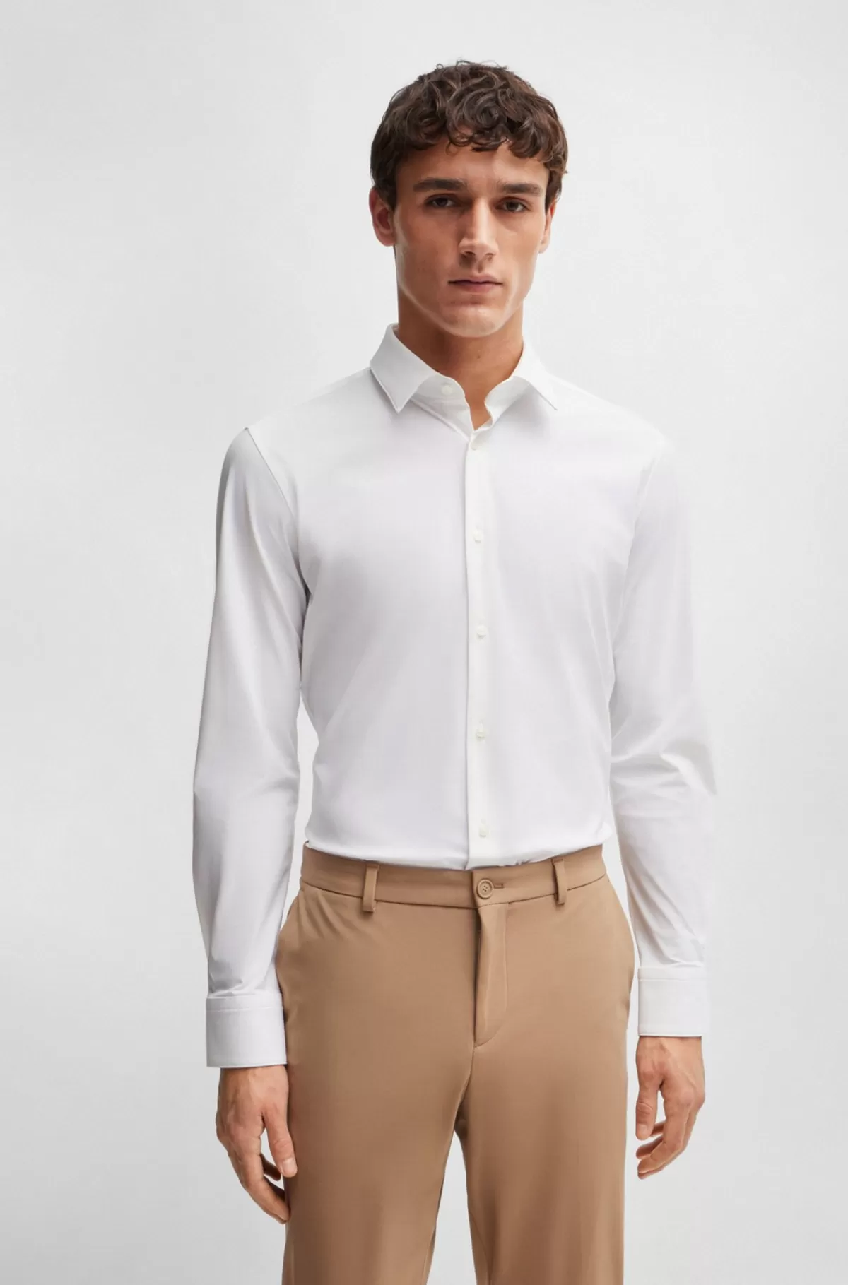 HUGO BOSS Skjorte Med Slim Fit I Jersey Med Performance-stræk Hvid New