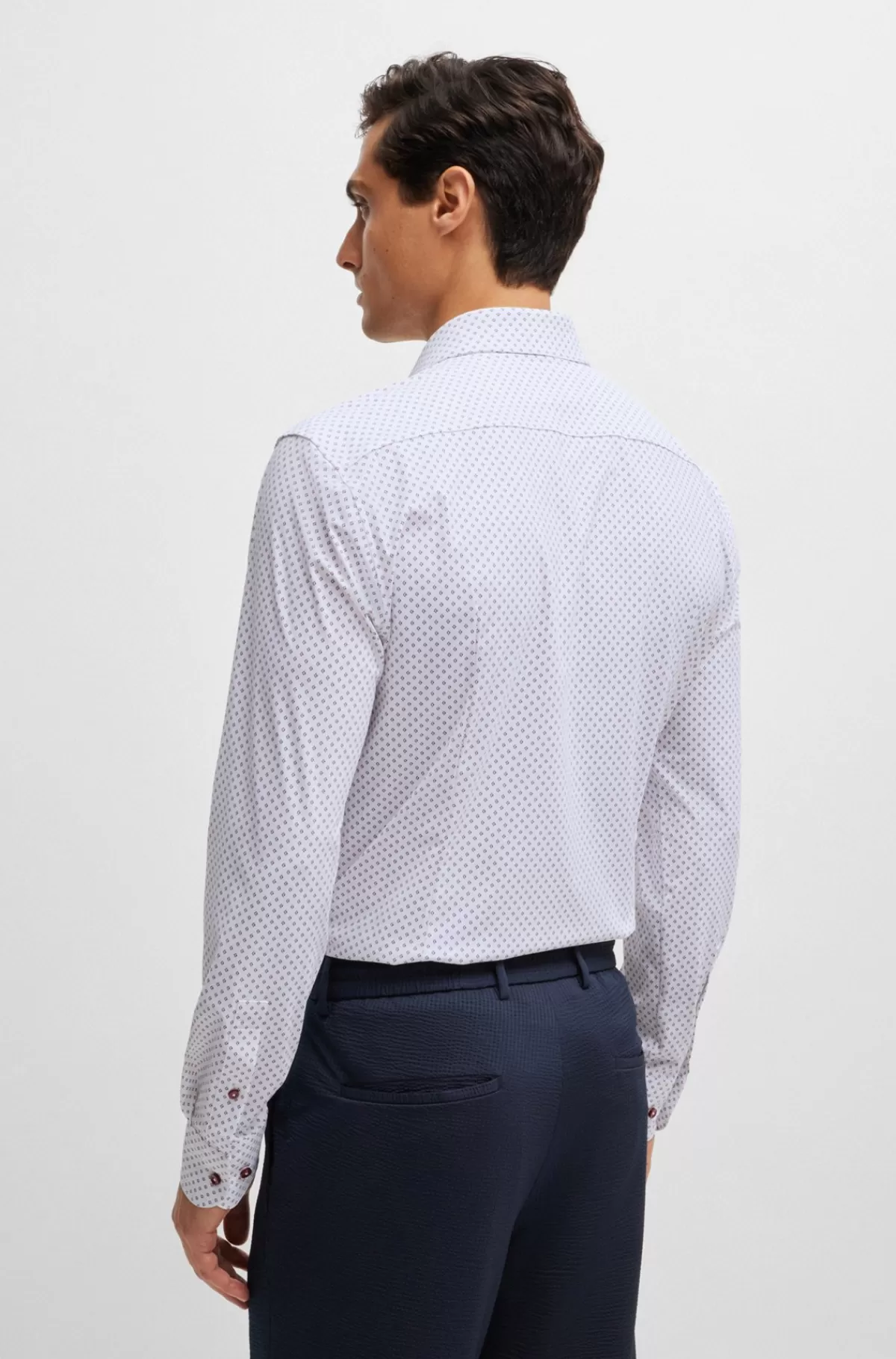 HUGO BOSS Skjorte Med Slim Fit I Performance-materiale Med Stræk Og Print Hvid Shop
