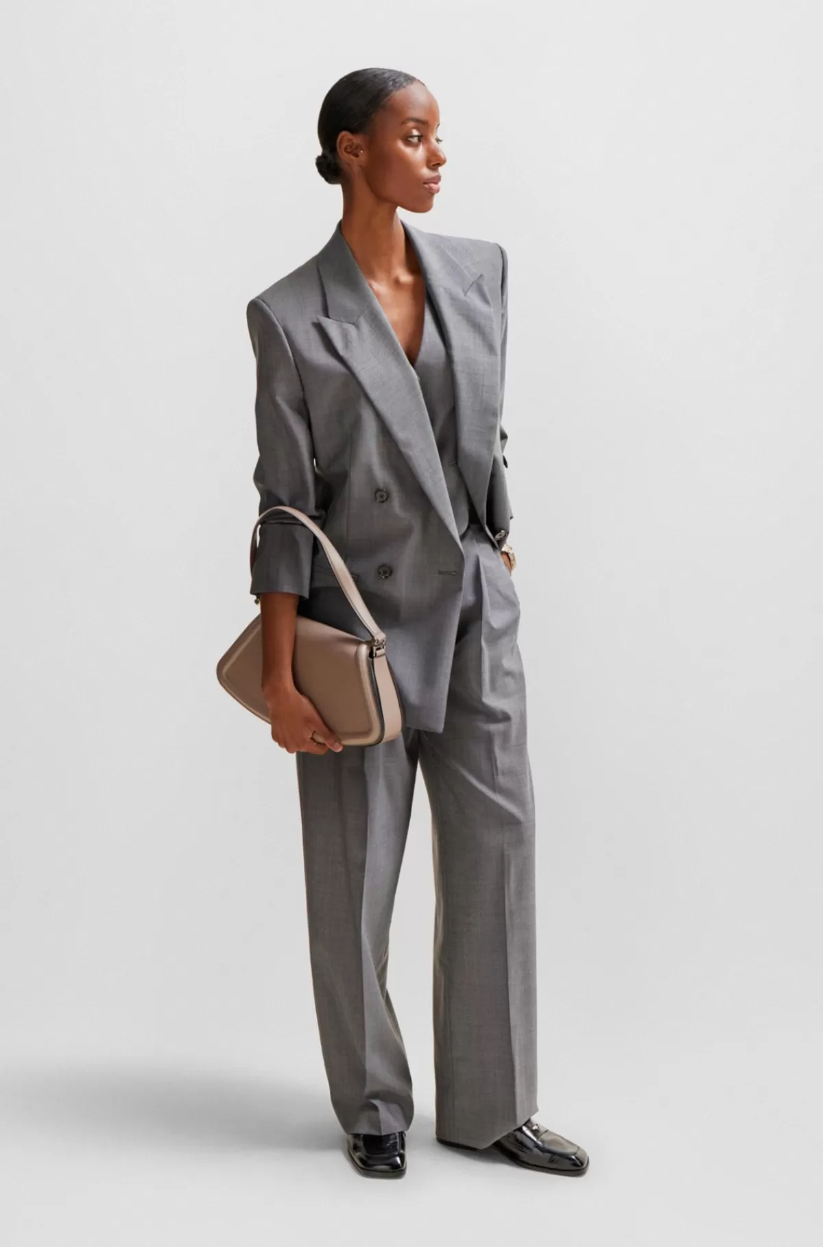 HUGO BOSS Skuldertaske I Læder Med Poleret Brandet Metal Beige Hot
