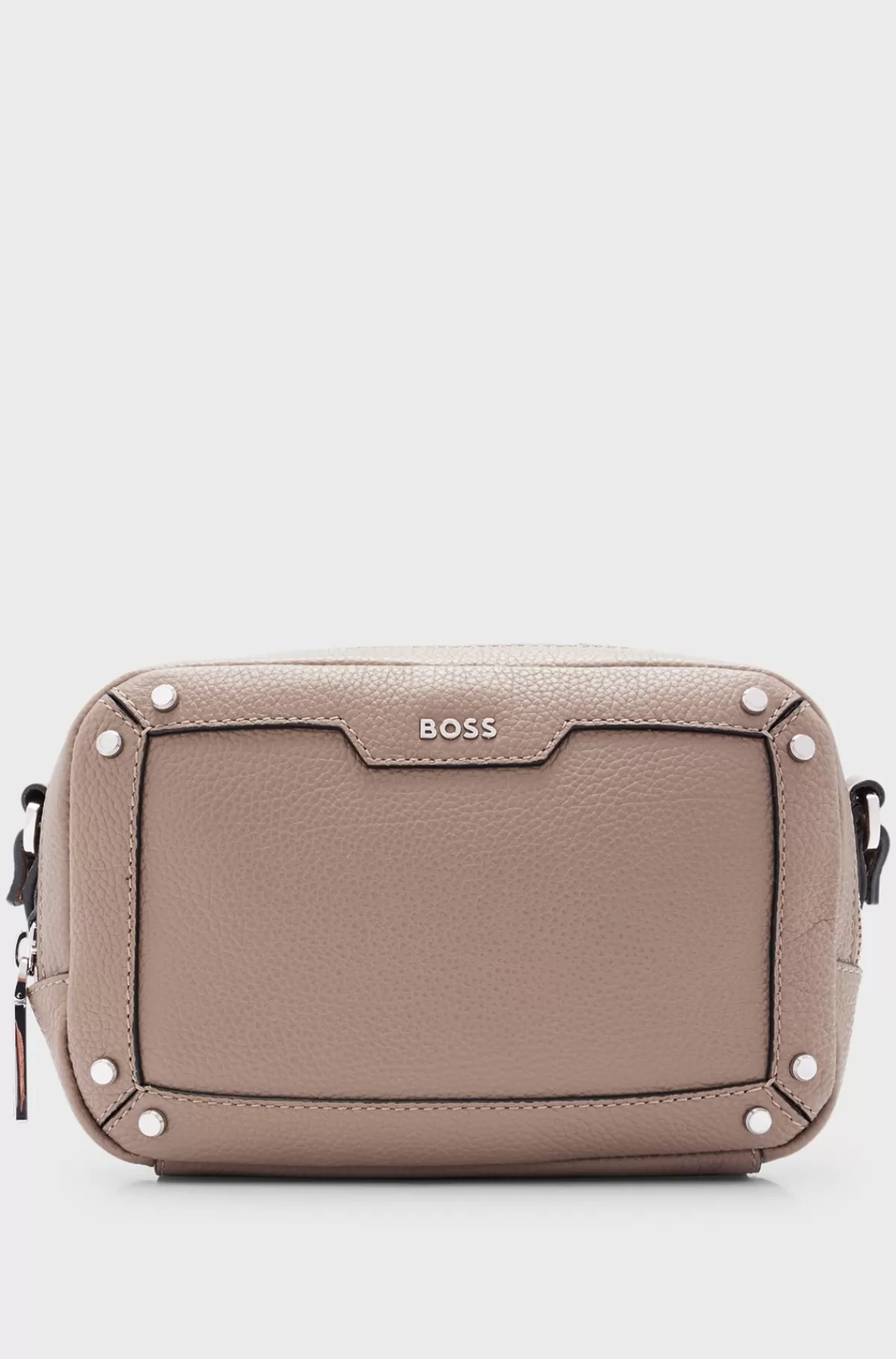 HUGO BOSS Skuldertaske I Narvlæder Med Metalbranding Beige Fashion