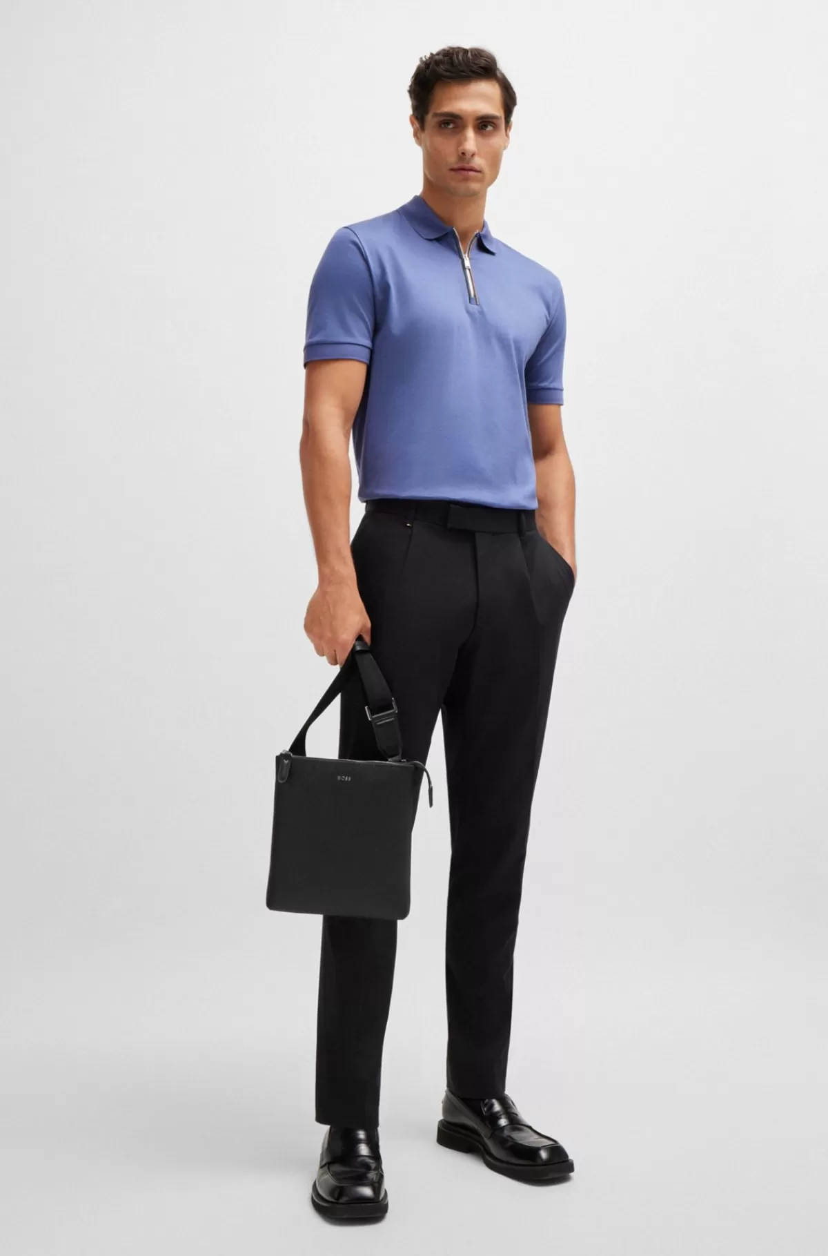 HUGO BOSS Skuldertaske I Struktureret Læder Med Logobogstaver Sort Discount