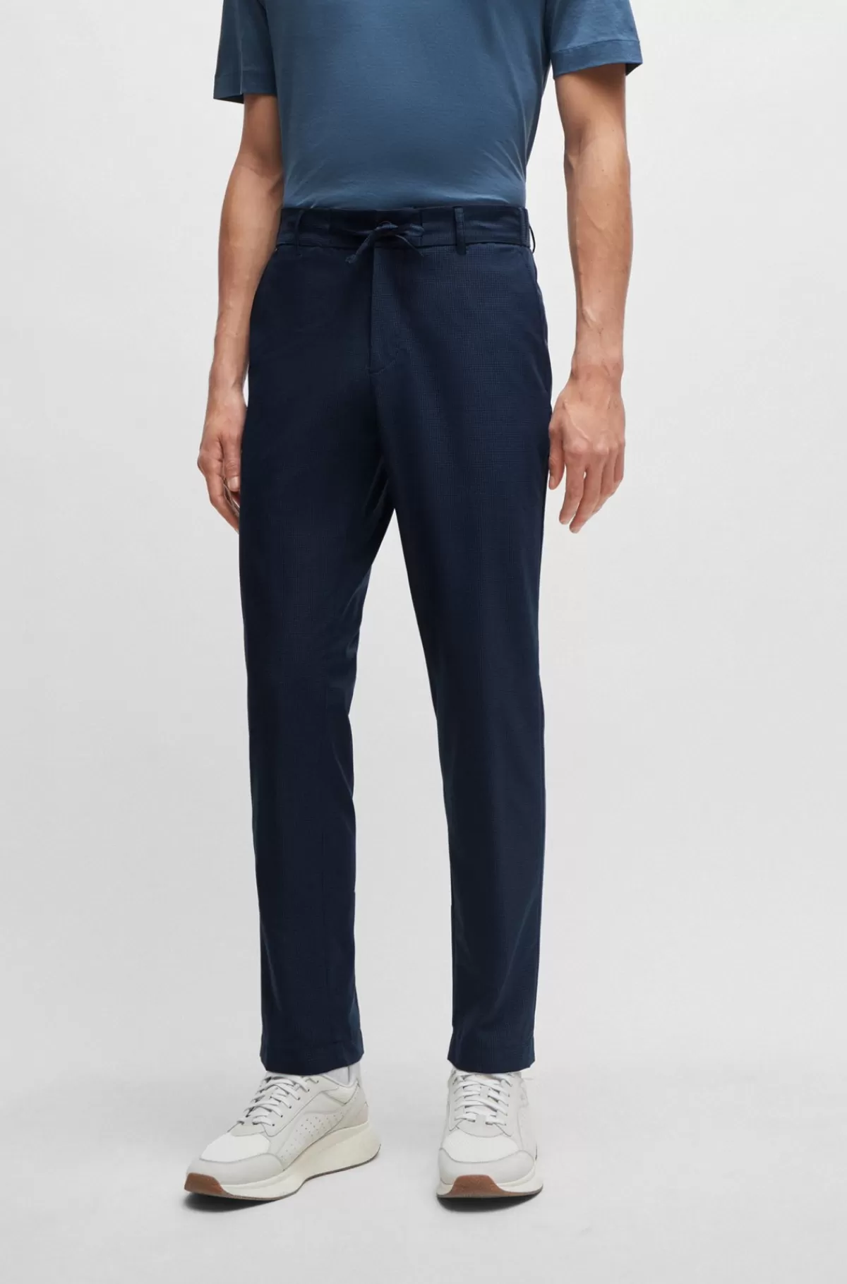 HUGO BOSS Slim Fit Bukser I Krølresistent Mesh Mørkeblå Shop