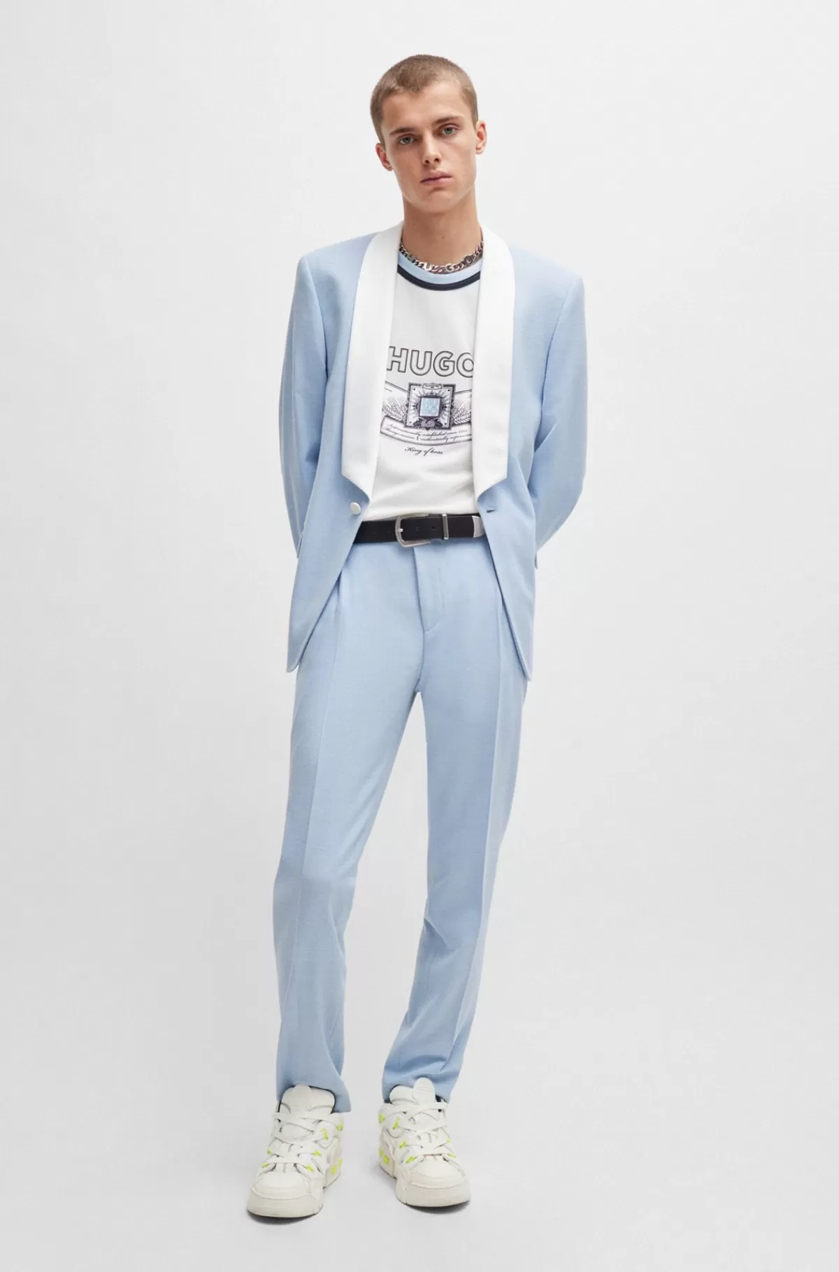 HUGO BOSS Slim Fit Bukser I Mouliné-stof Med Stræk Lyseblå Flash Sale