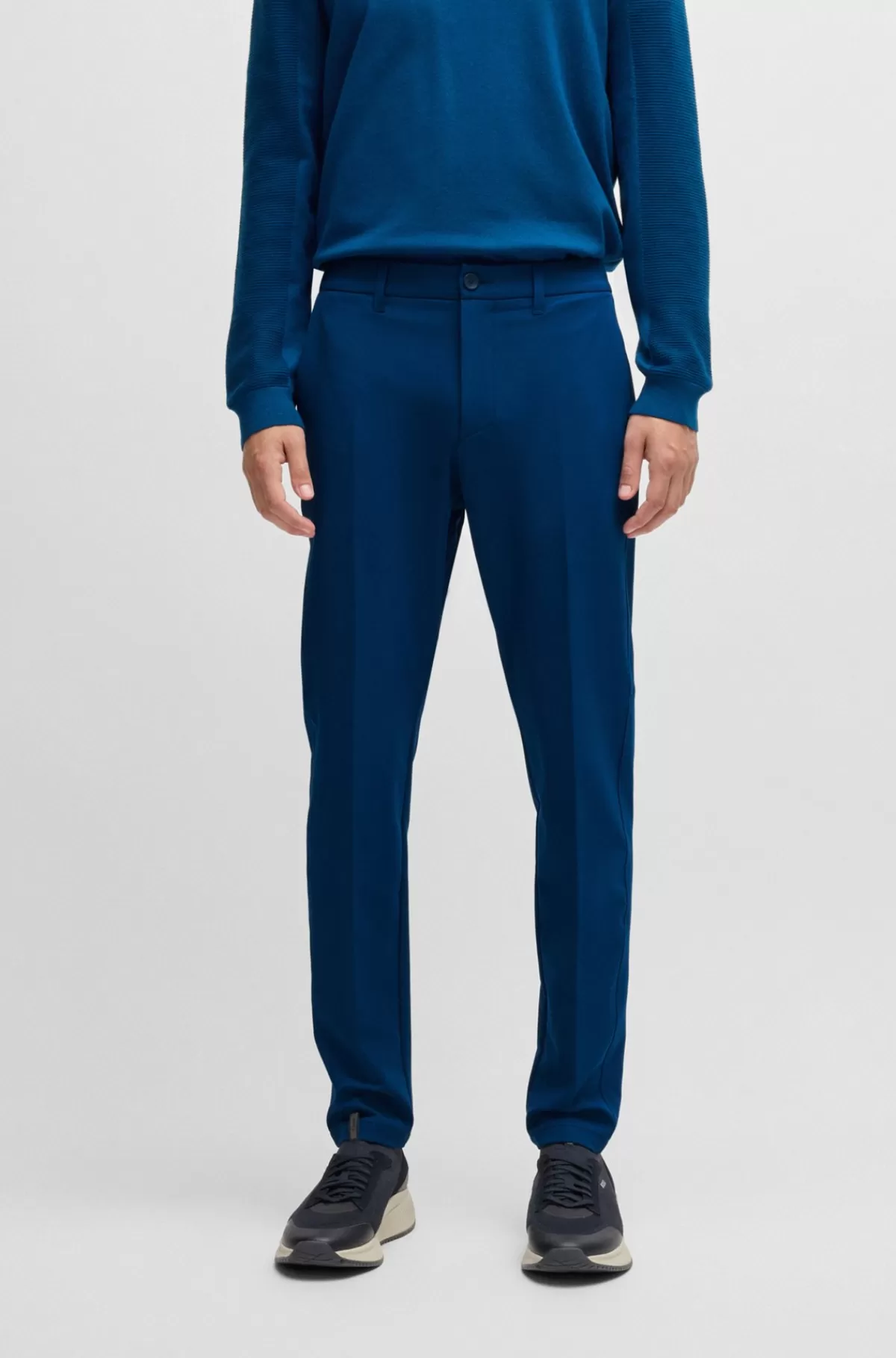 HUGO BOSS Slim Fit Chinos I Strygelet Stof Med Stræk I Fire Retninger Blå Store