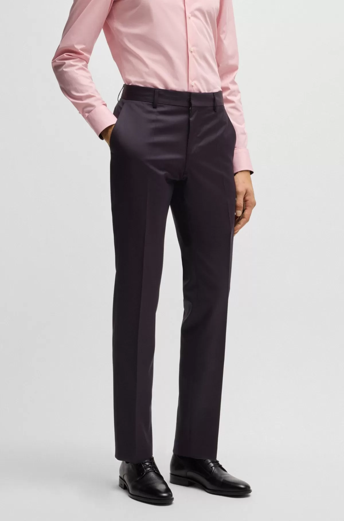 HUGO BOSS Slim Fit Jakkesæt I Sergevævet Performancemateriale Af Ny Uld Mørklilla Hot