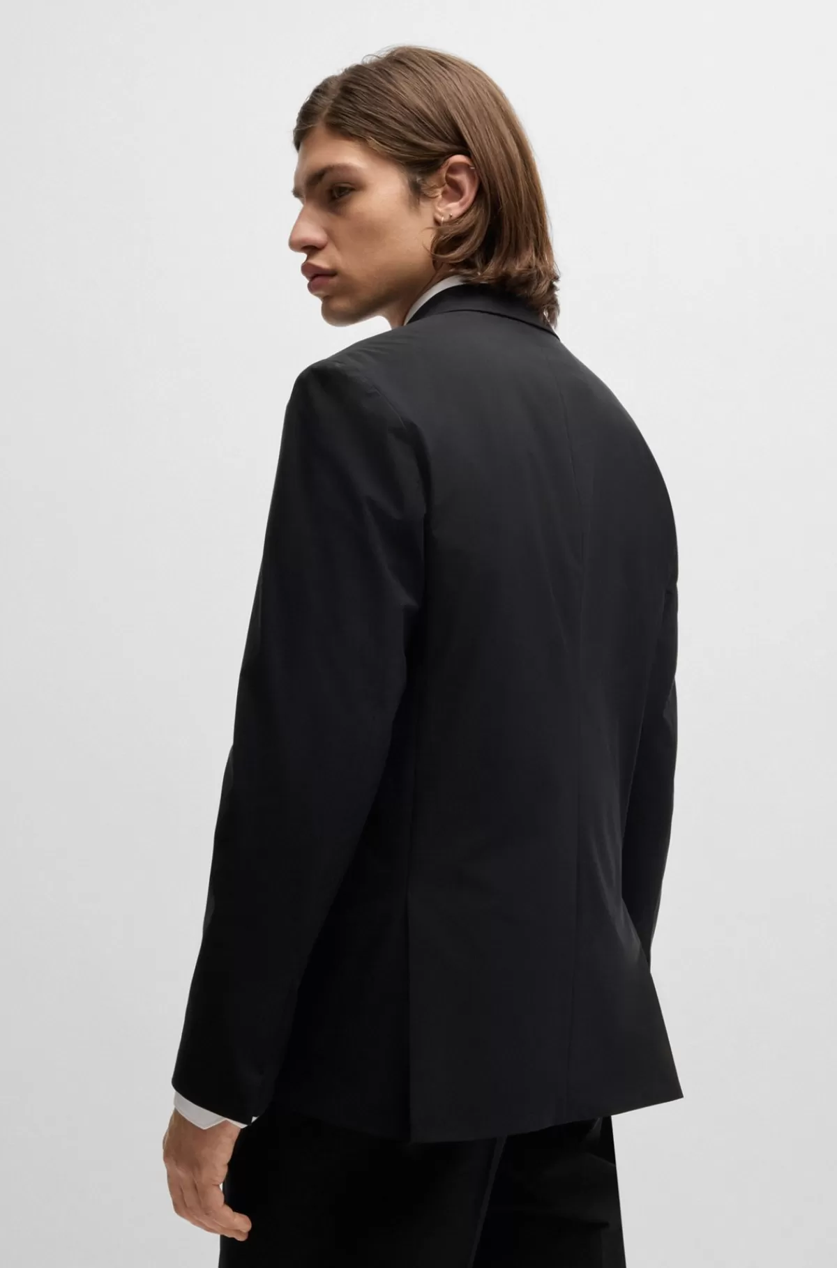 HUGO BOSS Slim Fit Jakkesæt I Stof Med Performance-stræk, Der Nemt Kan Pakkes Sort Outlet