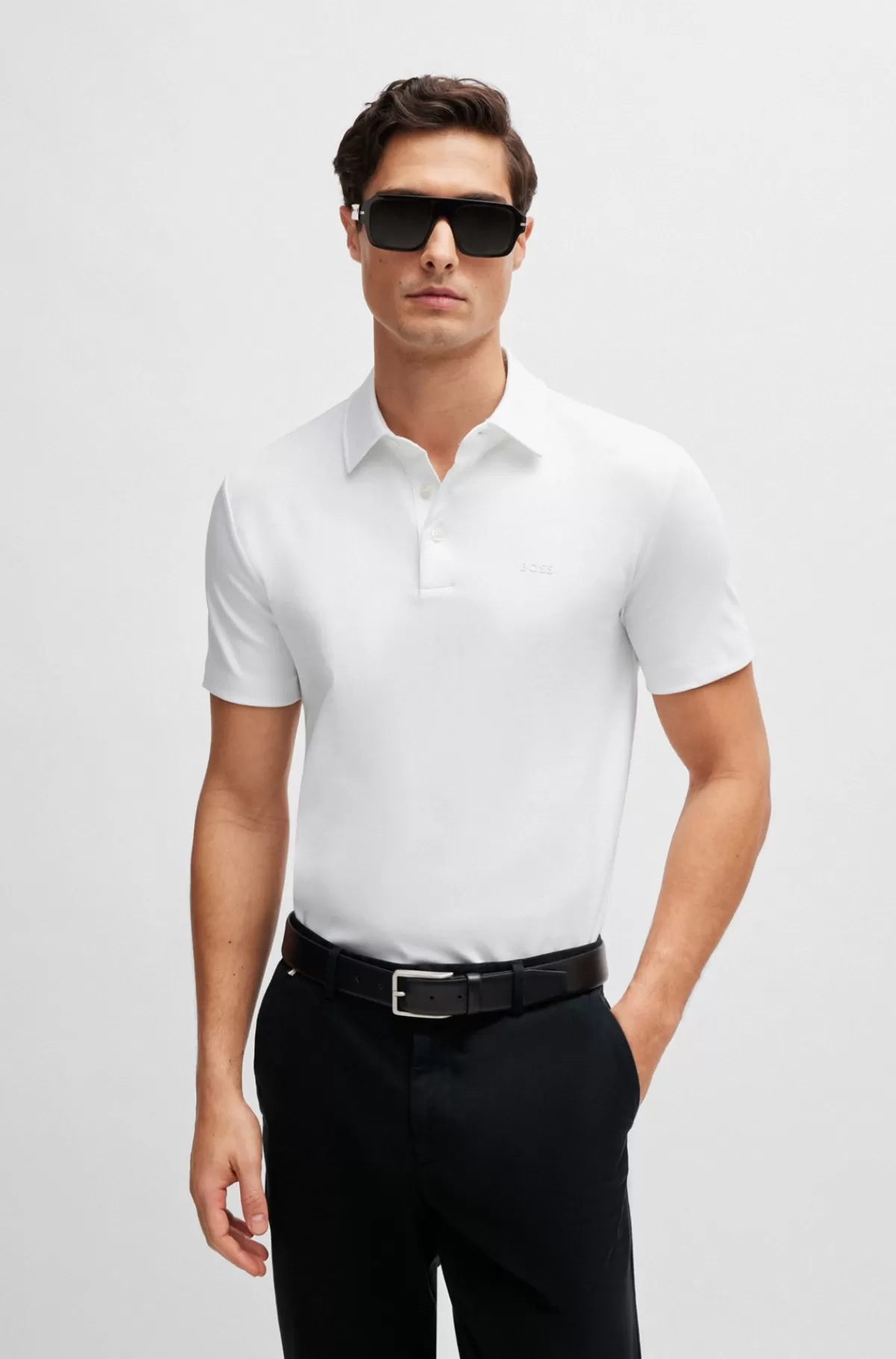 HUGO BOSS Slim Fit Poloshirt I Interlock-bomuld Med Gummibehandlet Logo Hvid Fashion