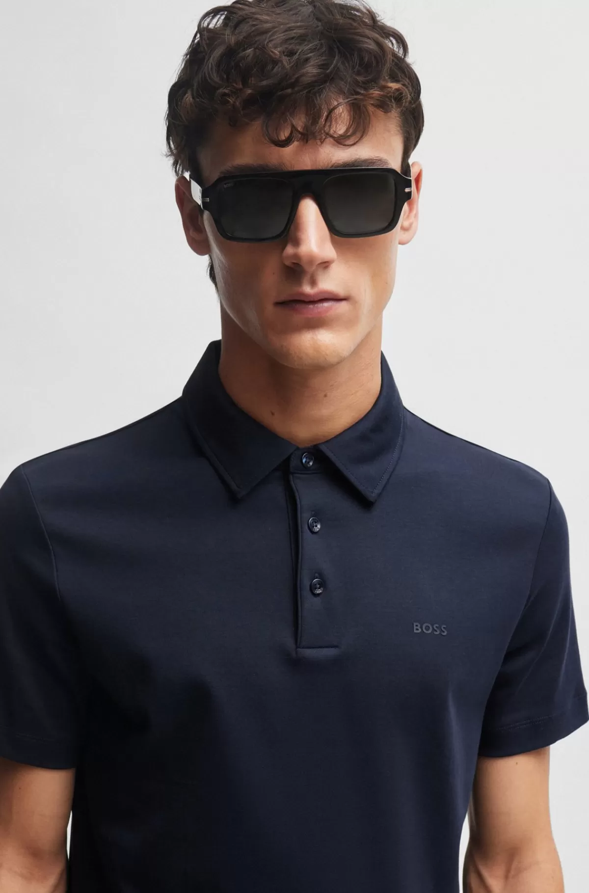 HUGO BOSS Slim Fit Poloshirt I Interlock-bomuld Med Gummibehandlet Logo Mørkeblå Fashion