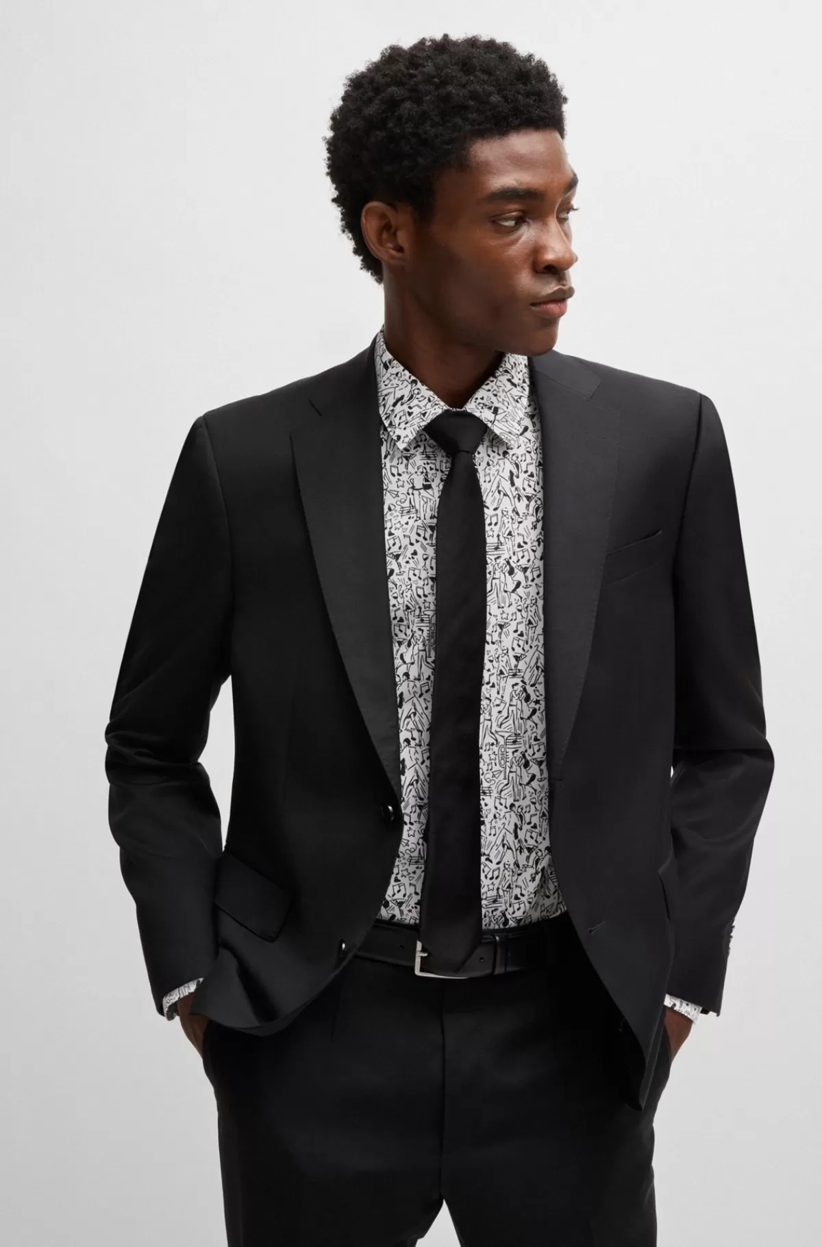 HUGO BOSS Slim Fit Skjorte I Bomuldspoplin Med Stræk Og Print Hvid Online