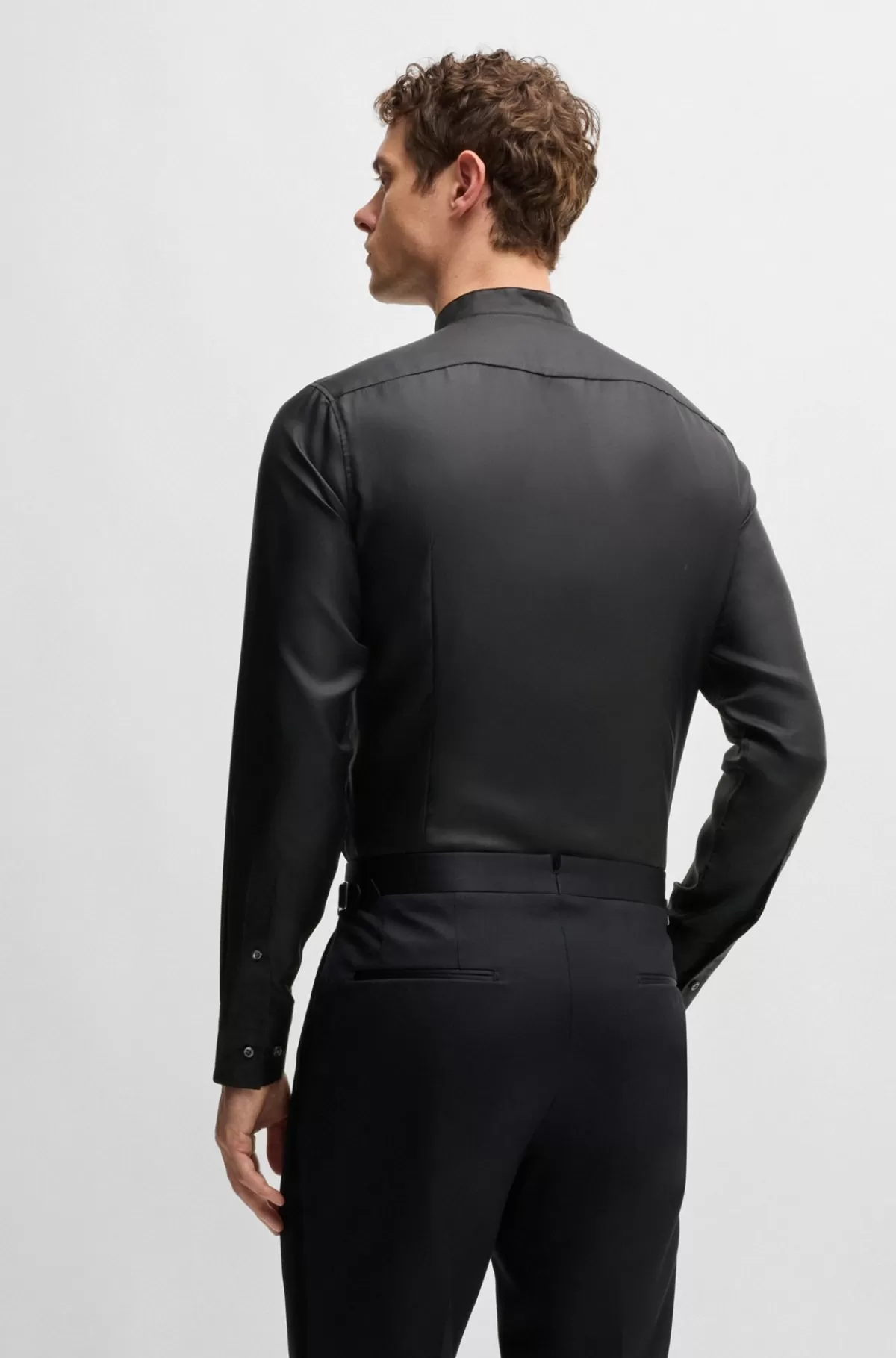 HUGO BOSS Slim Fit Skjorte I Den Fineste Italiensk Fremstillede Silke Sort Fashion