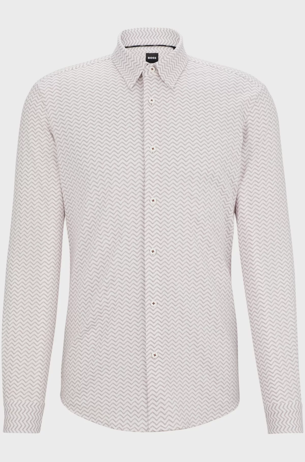 HUGO BOSS Slim Fit Skjorte I Mønstret Performance-stof Med Stræk Hvid Flash Sale
