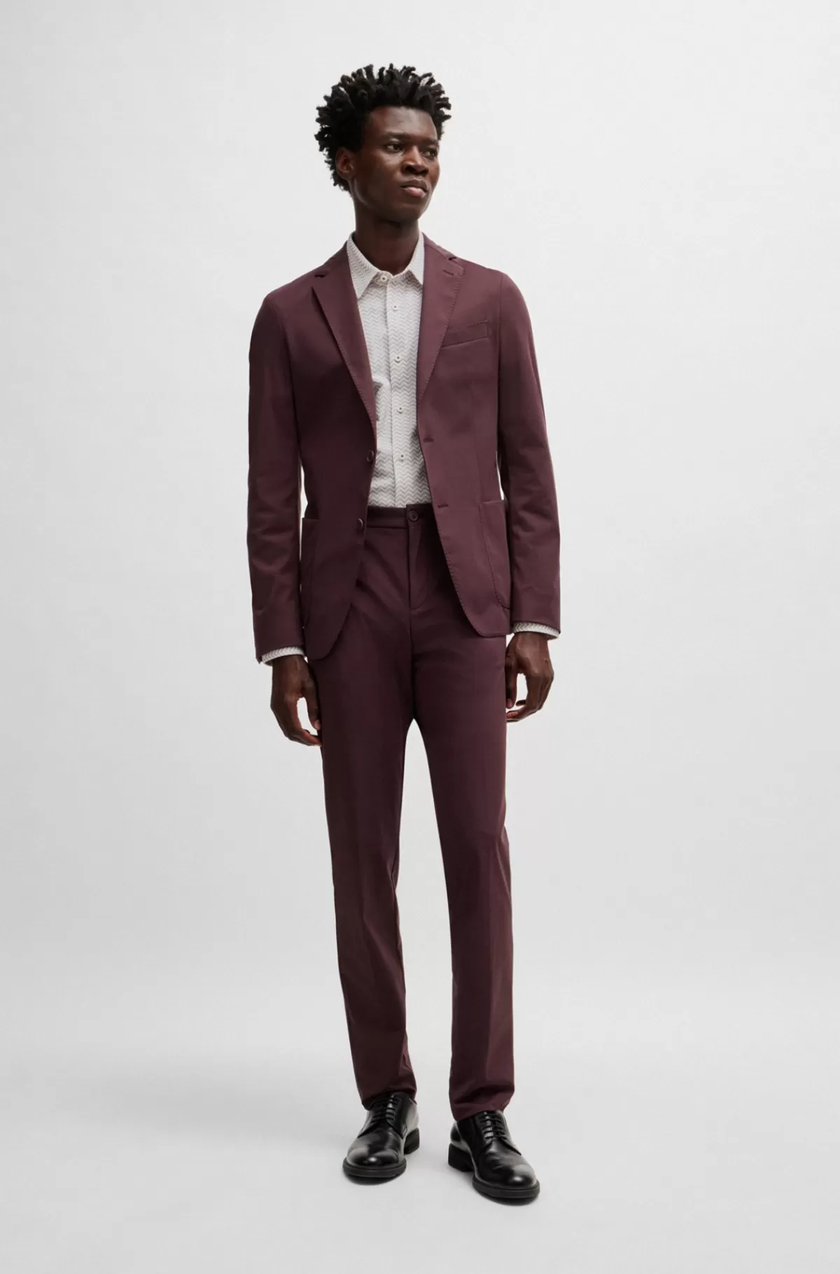 HUGO BOSS Slim Fit Skjorte I Mønstret Performance-stof Med Stræk Hvid Flash Sale
