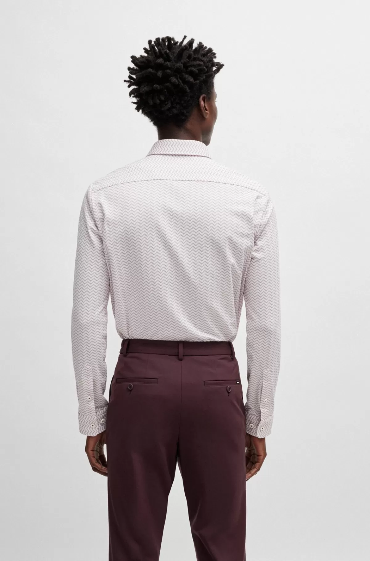 HUGO BOSS Slim Fit Skjorte I Mønstret Performance-stof Med Stræk Hvid Flash Sale