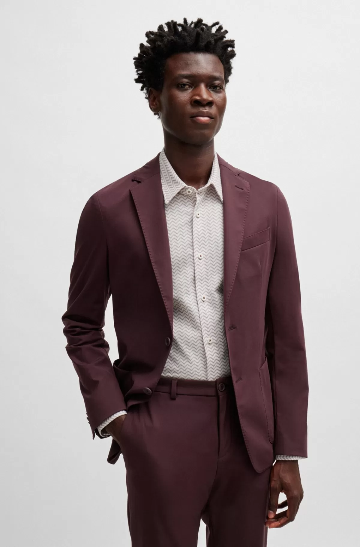 HUGO BOSS Slim Fit Skjorte I Mønstret Performance-stof Med Stræk Hvid Flash Sale