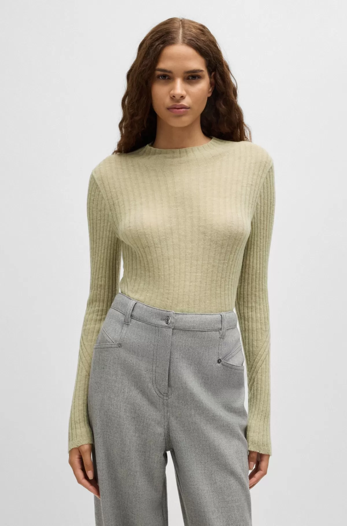 HUGO BOSS Slim Fit Sweater I Uldblanding Med Slids I Siden Lys beige Cheap