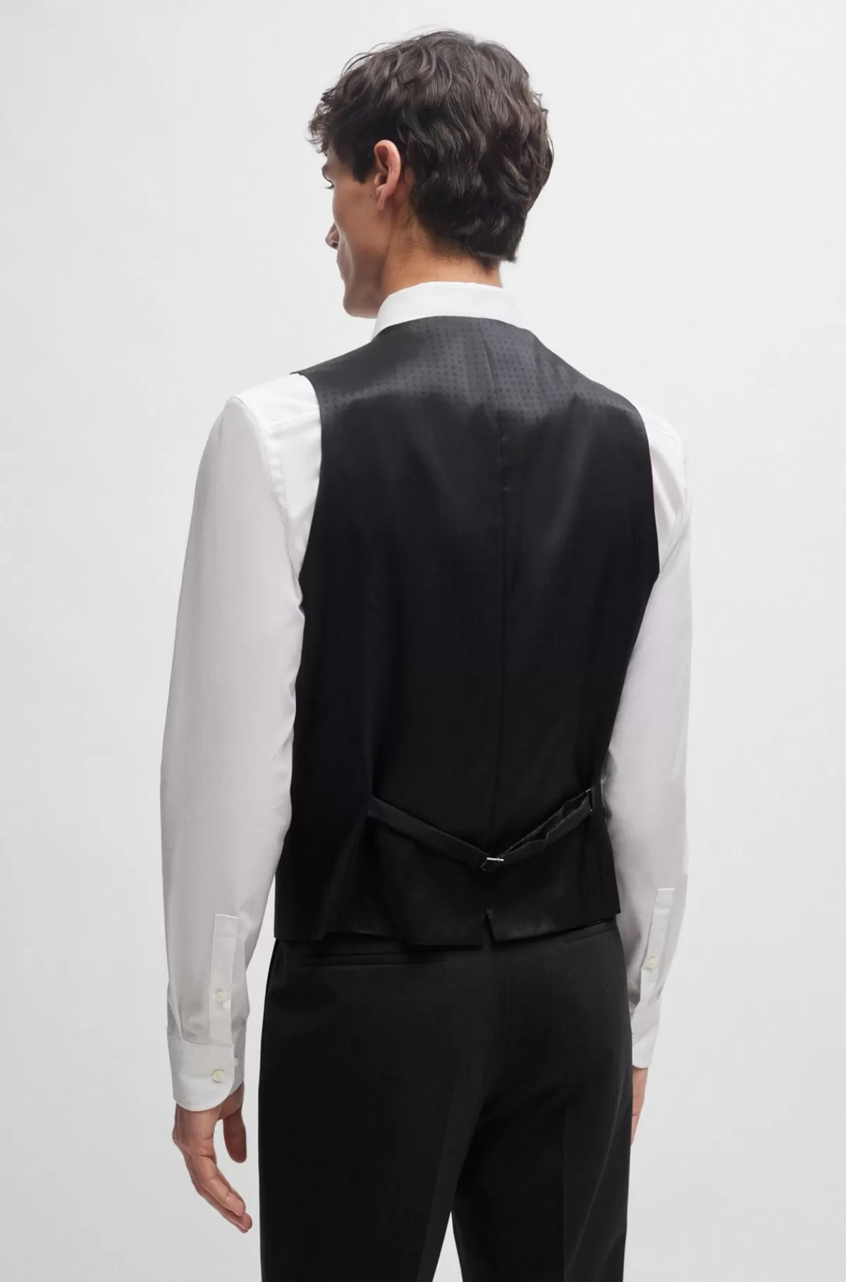 HUGO BOSS Slim Fit Vest Til Jakkesæt I Ny Uld Med Stræk Mørkegrå Outlet