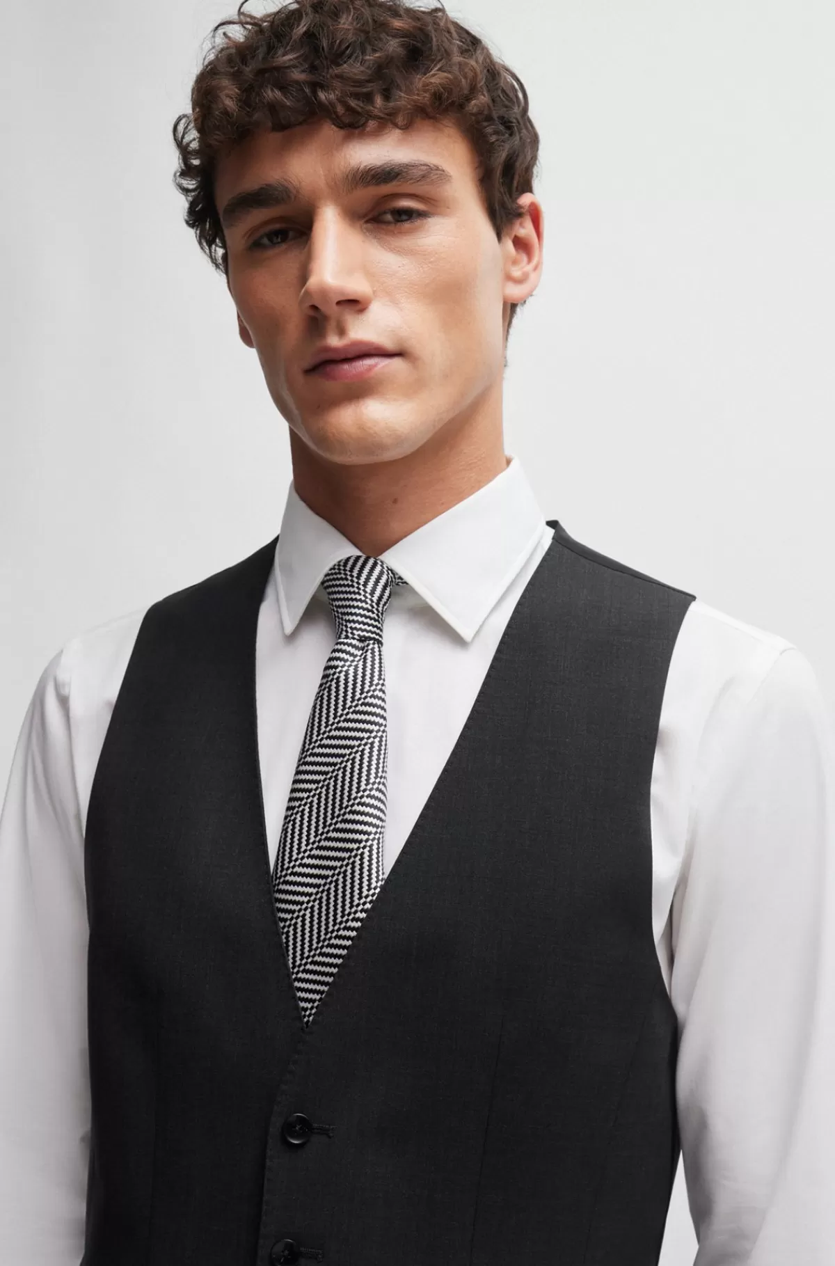 HUGO BOSS Slim Fit Vest Til Jakkesæt I Ny Uld Med Stræk Mørkegrå Outlet