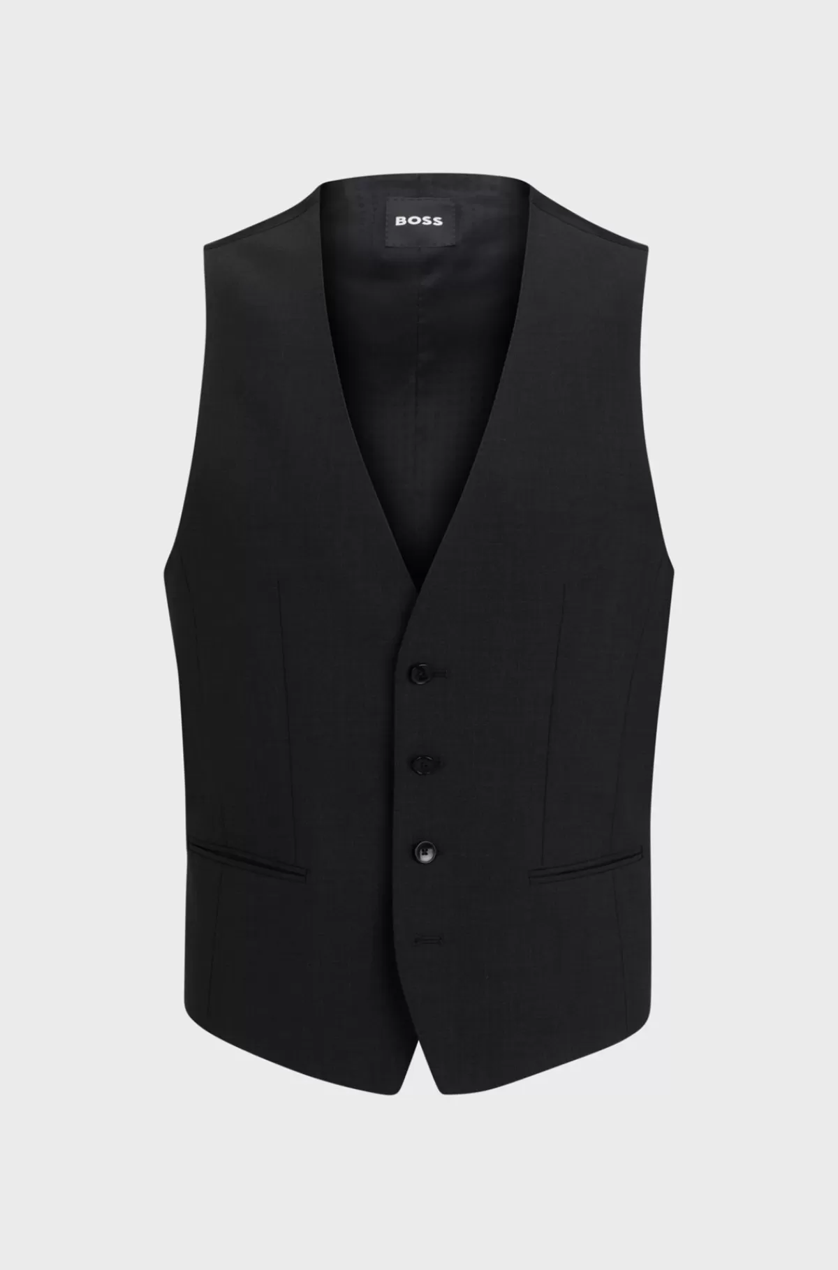 HUGO BOSS Slim Fit Vest Til Jakkesæt I Ny Uld Med Stræk Mørkegrå Outlet