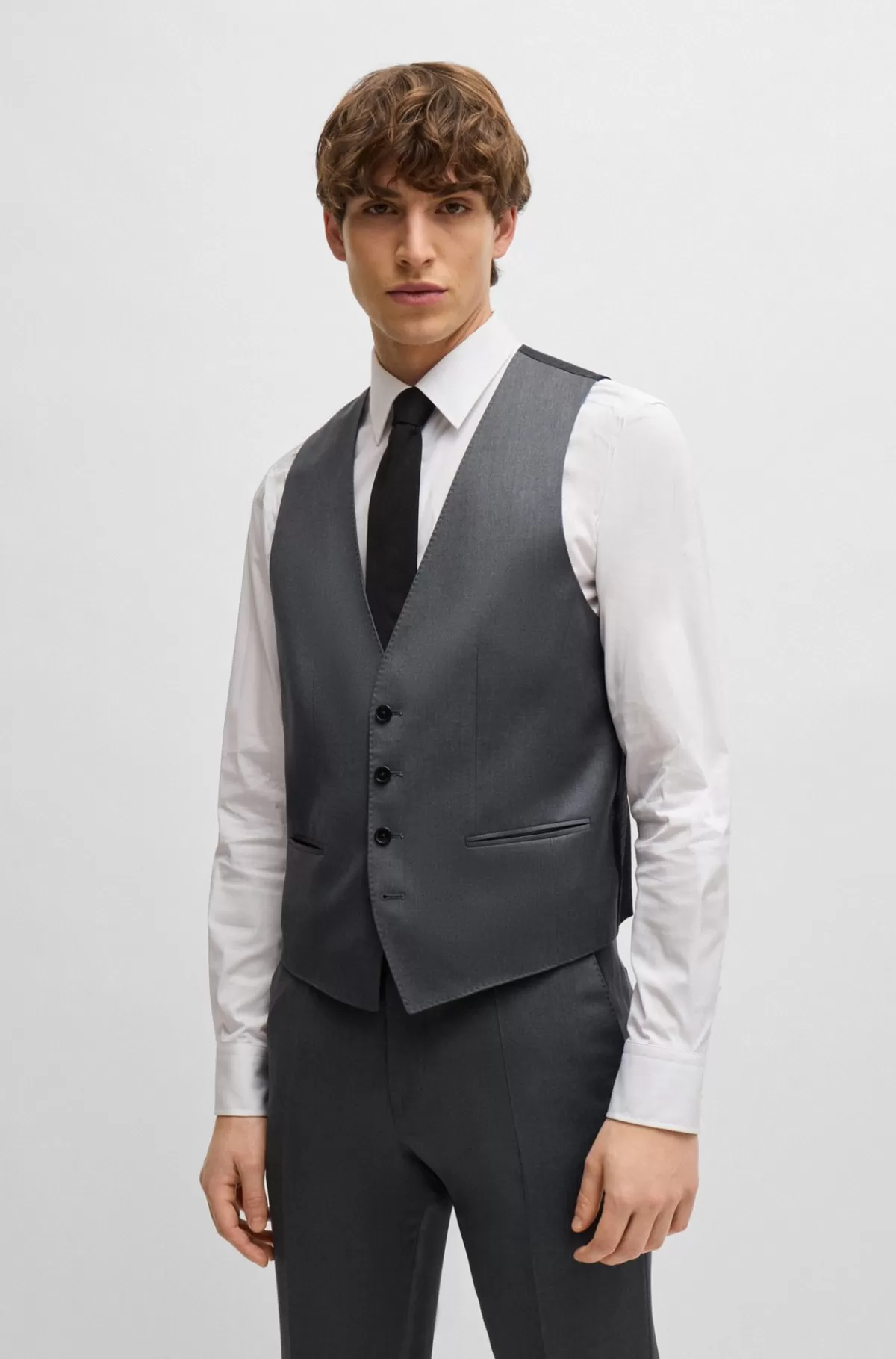 HUGO BOSS Slim Fit Vest Til Jakkesæt I Serge Af Ny Uld Mørkegrå Best Sale
