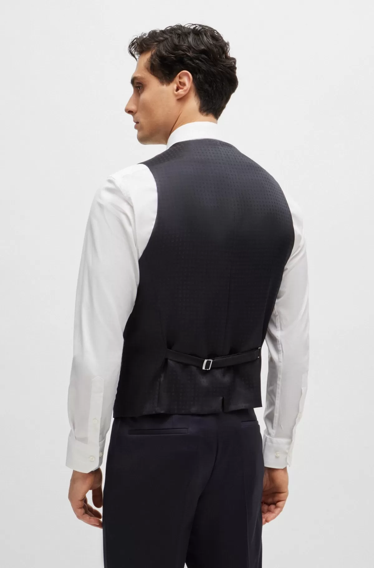 HUGO BOSS Slim Fit Vest Til Jakkesæt I Serge Af Ny Uld Mørkeblå Store