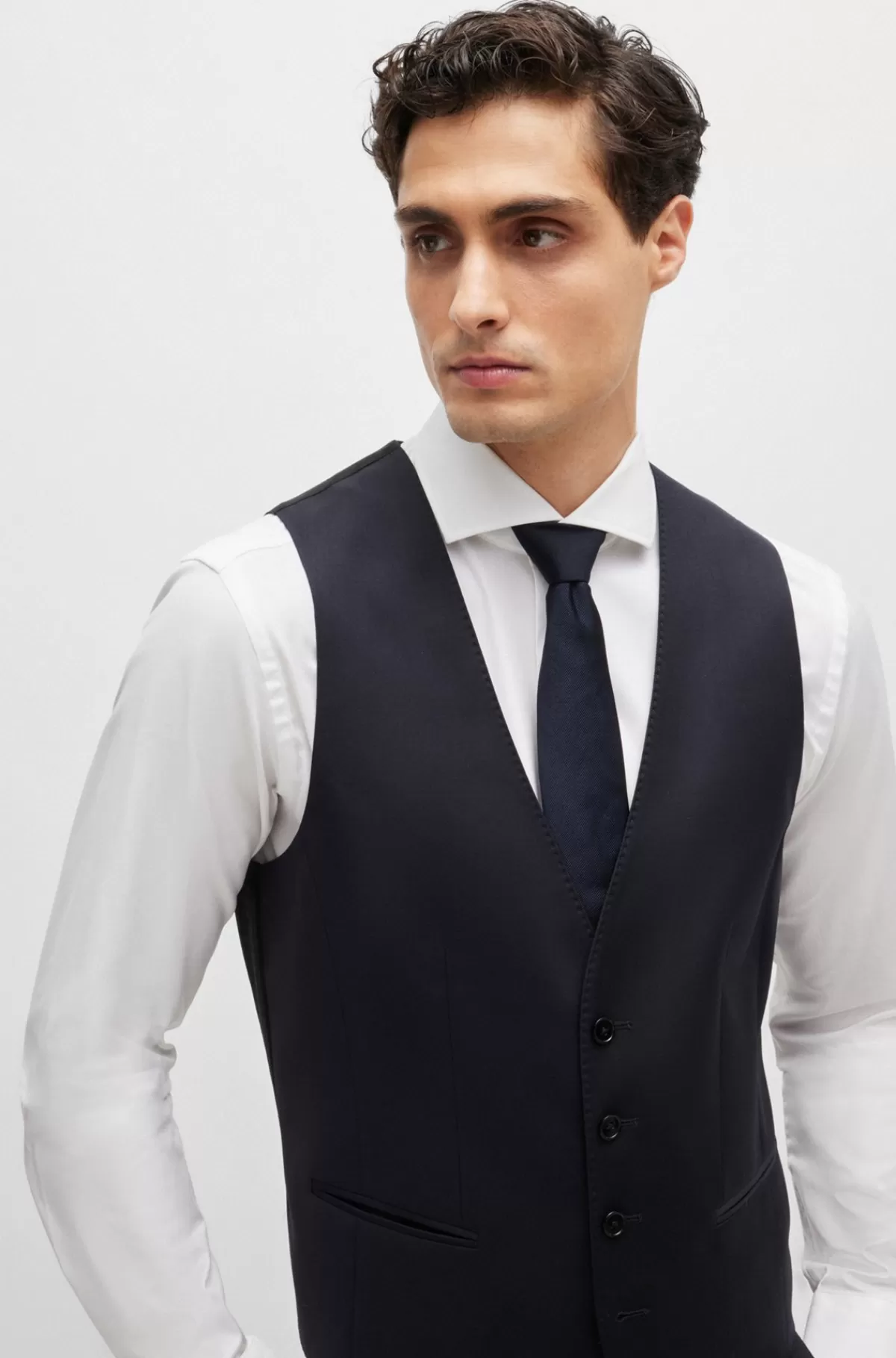 HUGO BOSS Slim Fit Vest Til Jakkesæt I Serge Af Ny Uld Mørkeblå Store