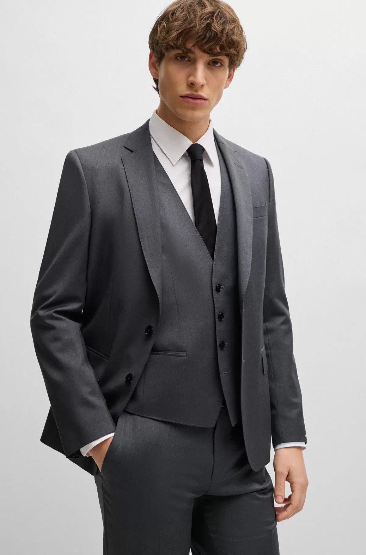 HUGO BOSS Slim Fit Vest Til Jakkesæt I Serge Af Ny Uld Mørkegrå Best Sale