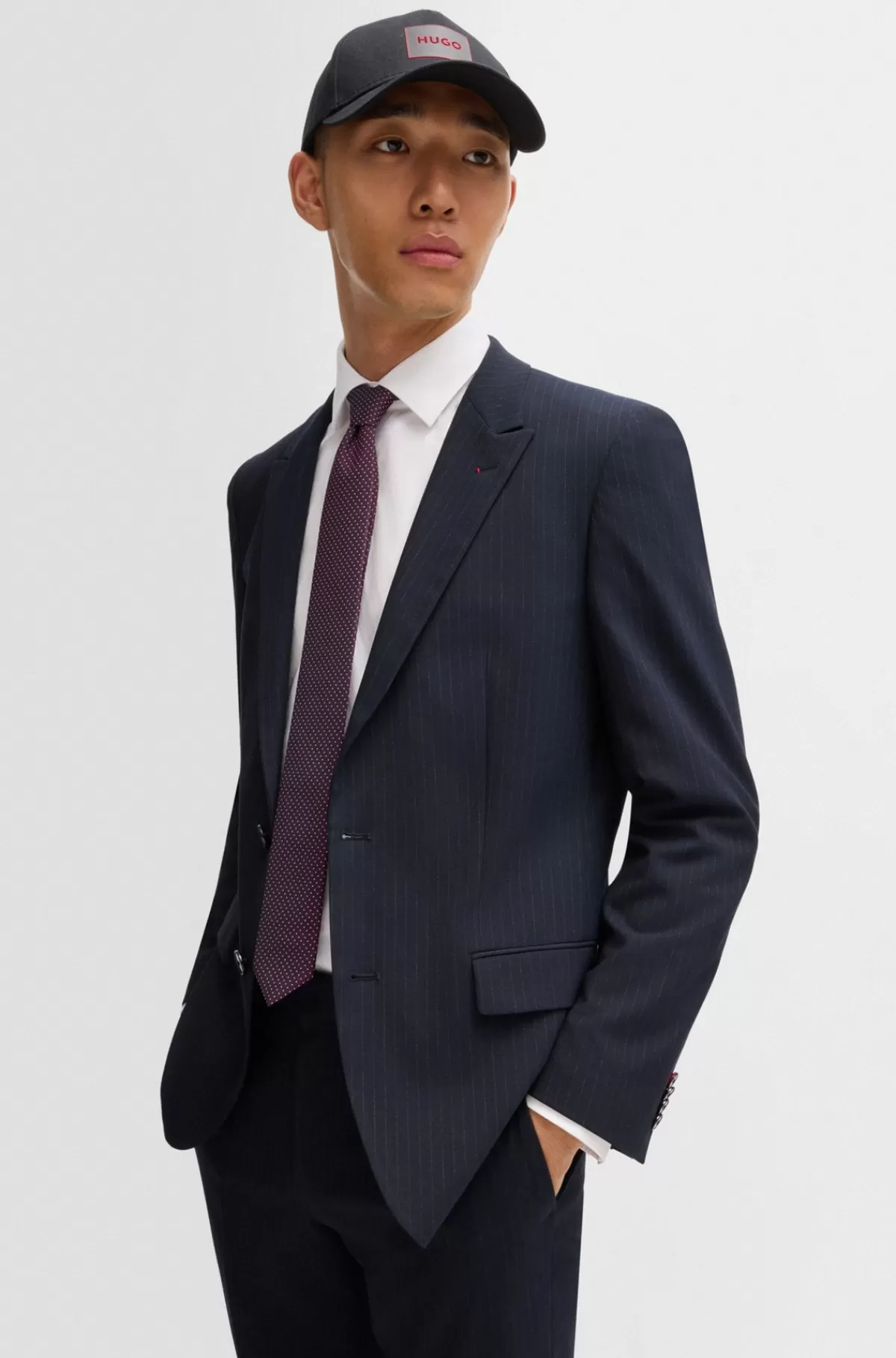 HUGO BOSS Slips I Silkeblanding Med Jacquardvævede Mikroprikker Mørk pink New