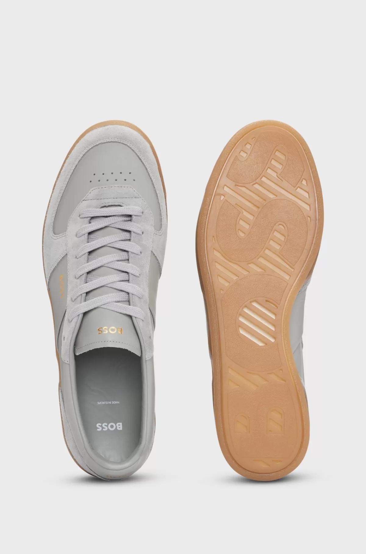 HUGO BOSS Sneakers I Ruskind Og Læder Med Folieprintet Branding Grå Clearance