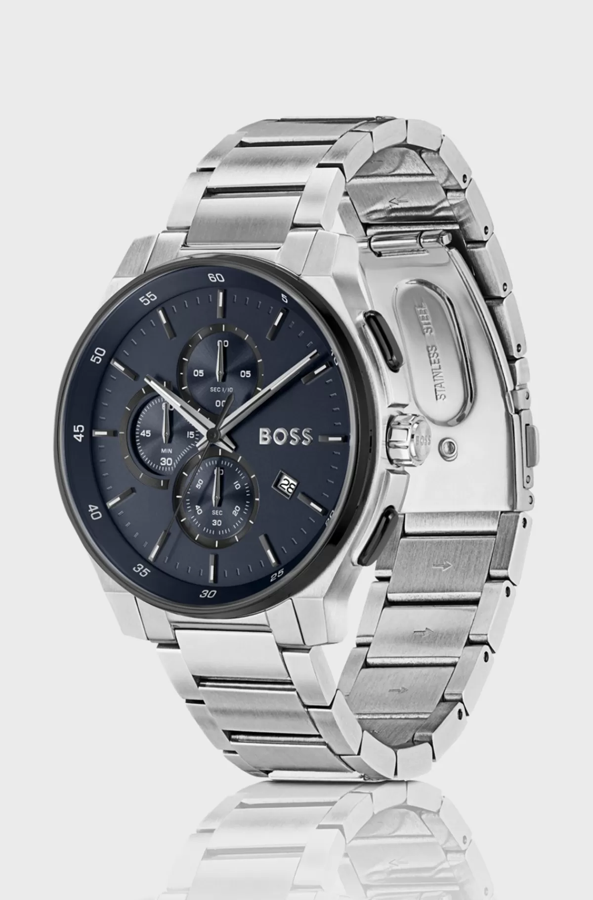 HUGO BOSS Stainless-steel Chronograph Watch With Matte-blue Dial Sølv Store