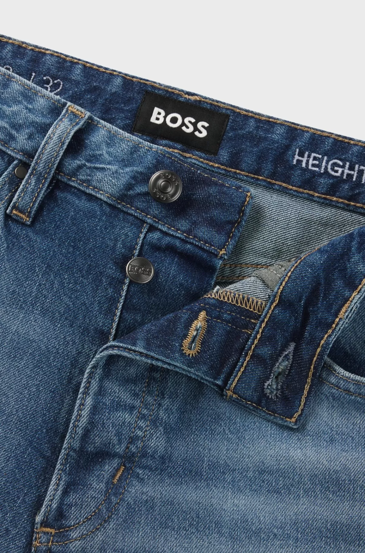 HUGO BOSS Straight Fit Jeans I Falmet Denim Med Behageligt Stræk Blå Sale