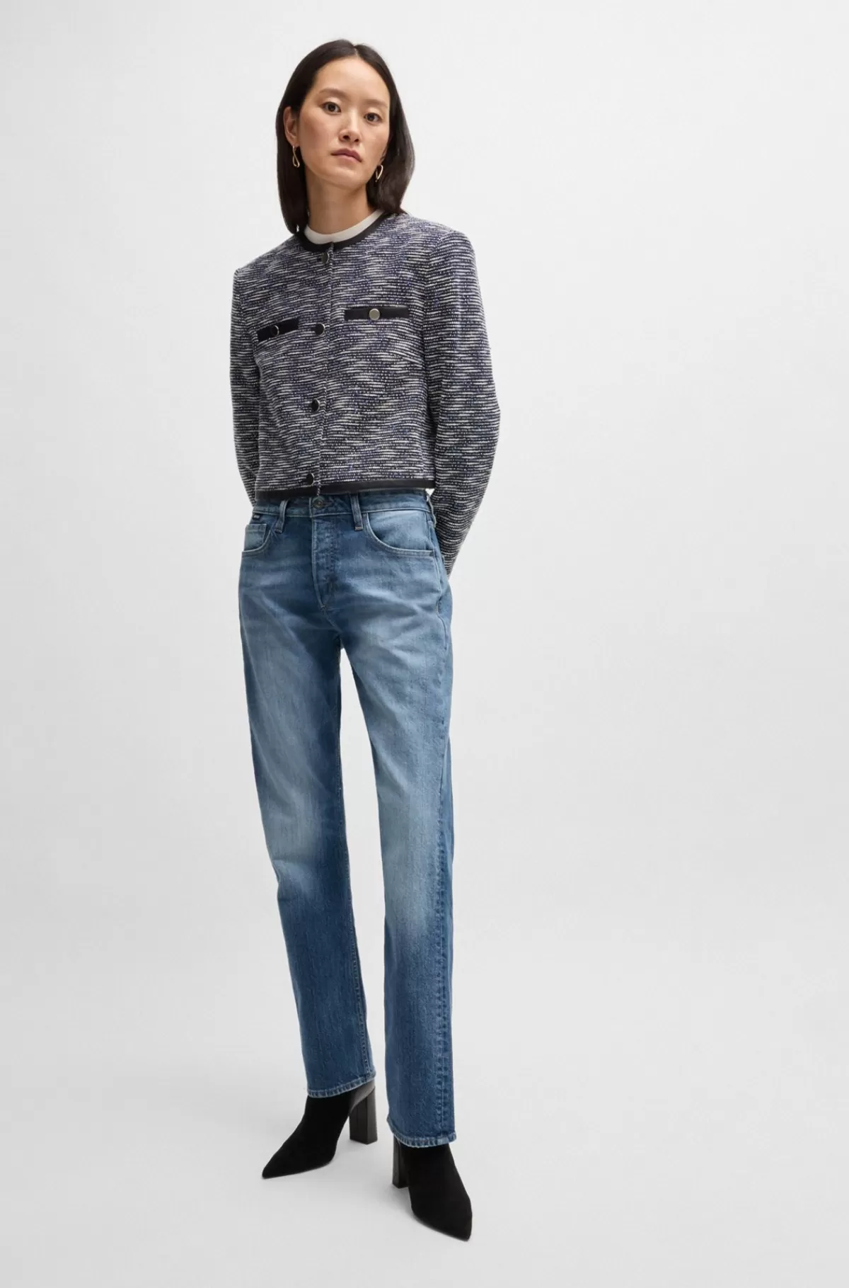 HUGO BOSS Straight Fit Jeans I Falmet Denim Med Behageligt Stræk Blå Sale