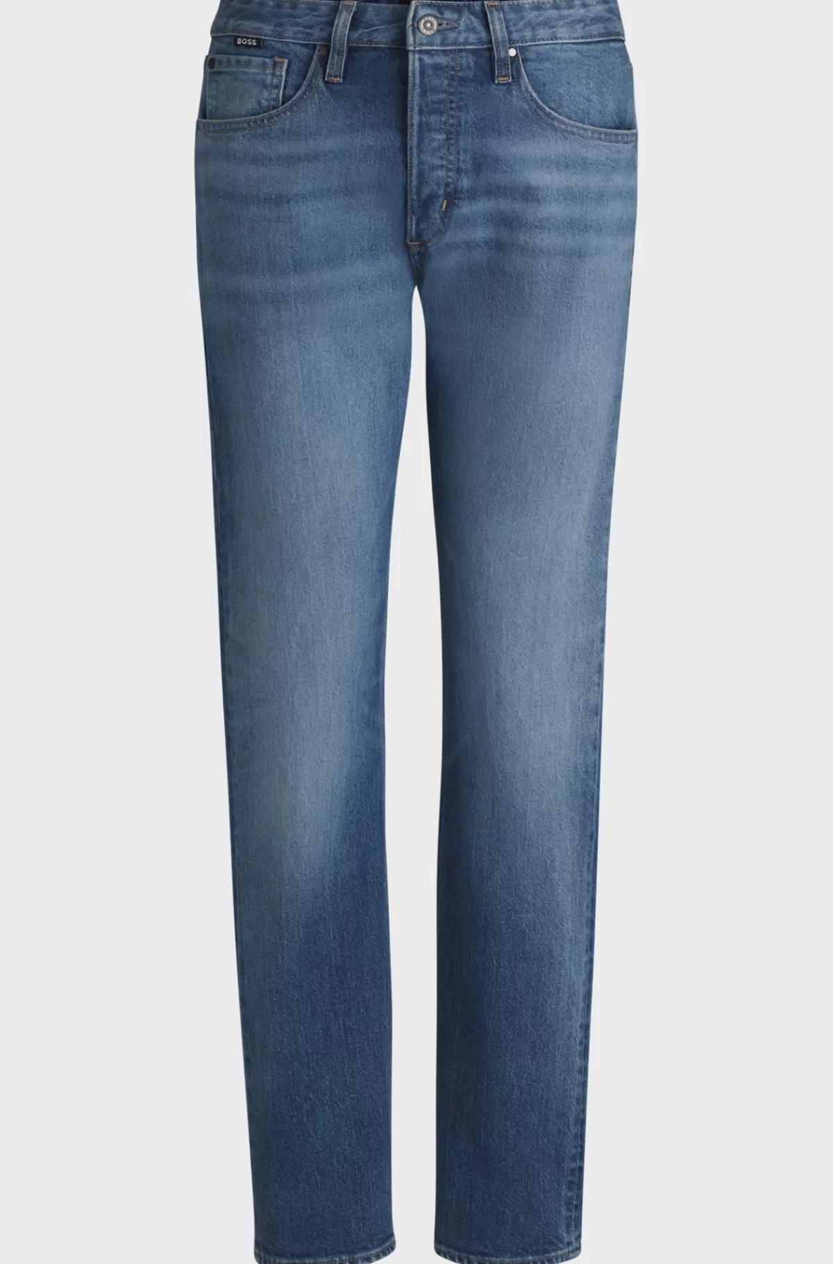 HUGO BOSS Straight Fit Jeans I Falmet Denim Med Behageligt Stræk Blå Sale