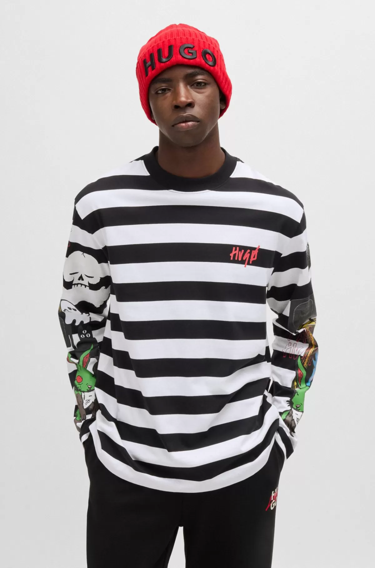 HUGO BOSS Stribet T-shirt I Bomuldsjersey Med Grafisk Print Mønstret Hot