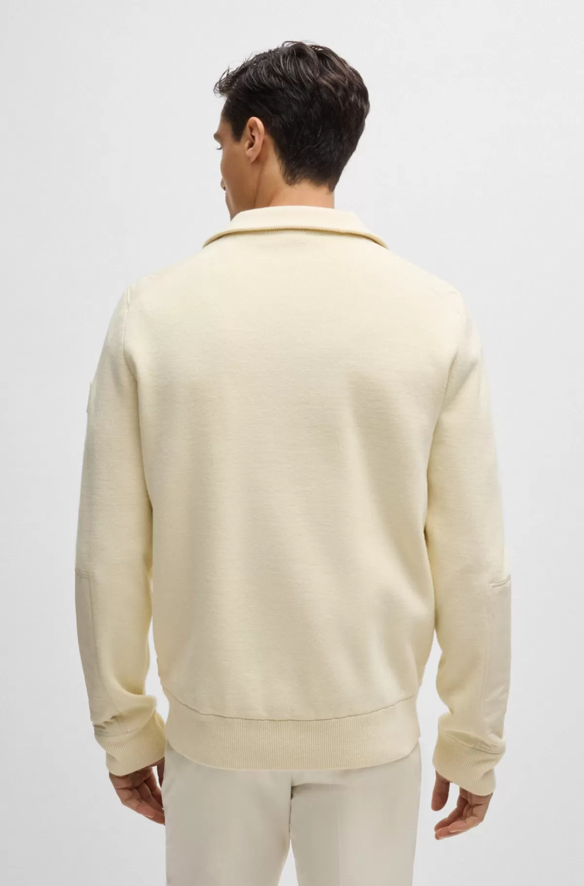 HUGO BOSS Strikket Jakke I Blandede Materialer Med Vattering Og ærmekanter I Rib Naturlig Online