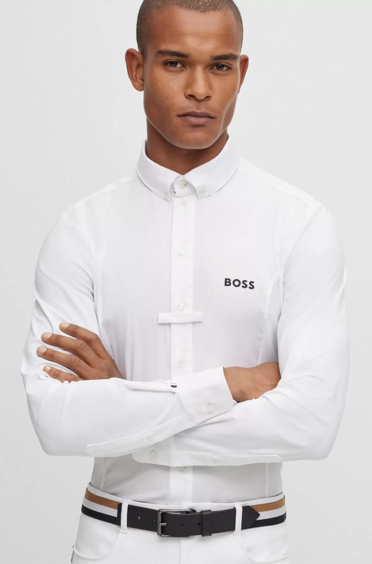 HUGO BOSS Stævneskjorte Til Hestesport Med Slim Fit I Blandede Materialer Hvid Shop