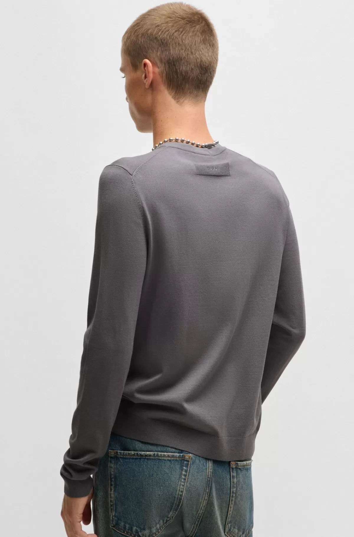 HUGO BOSS Sweater I Blødt Garn Med Slim Fit Og Crew Neck Mørkegrå Cheap