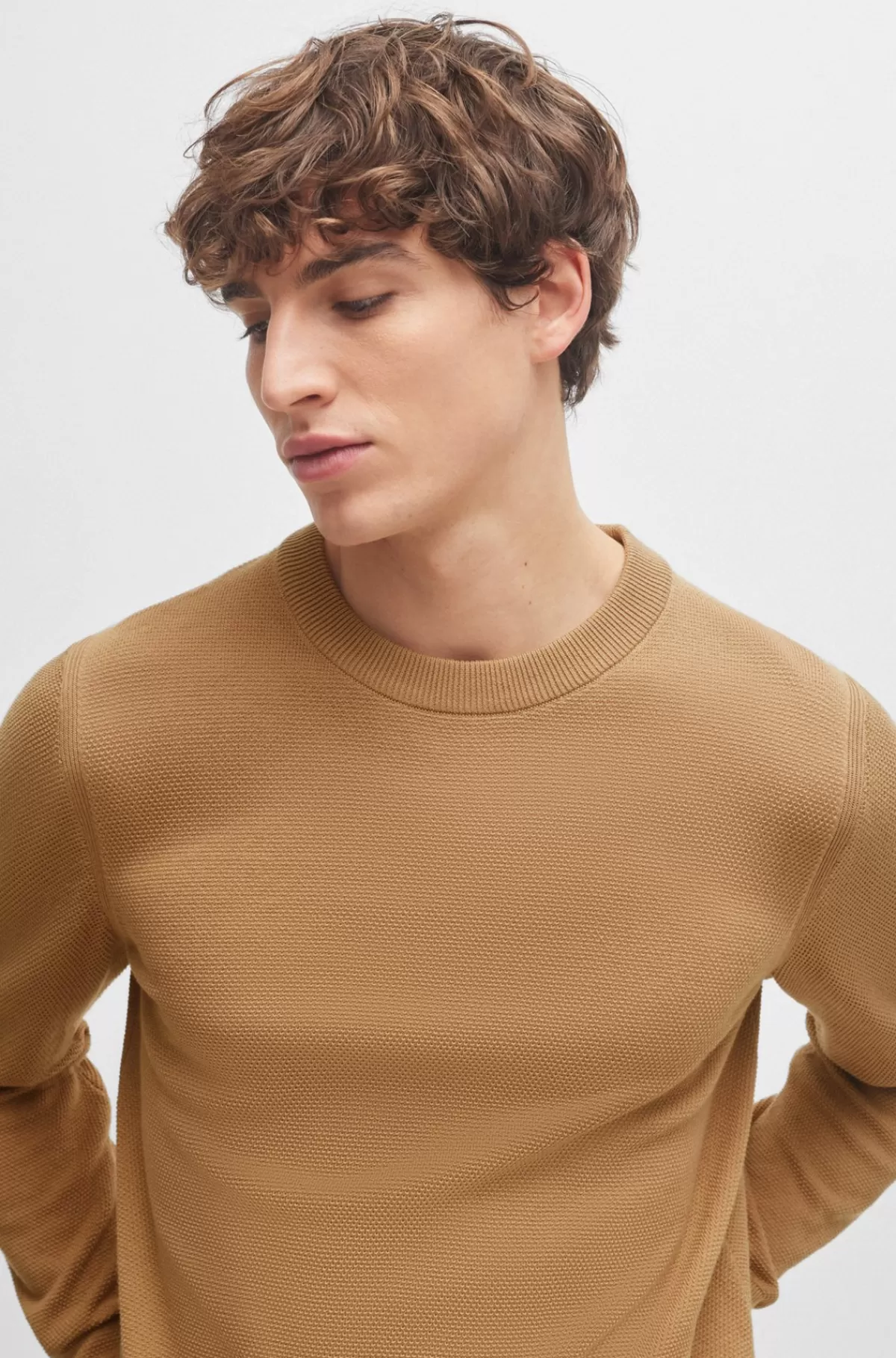 HUGO BOSS Sweater I Bomuld Med Mikrostruktur Beige Sale