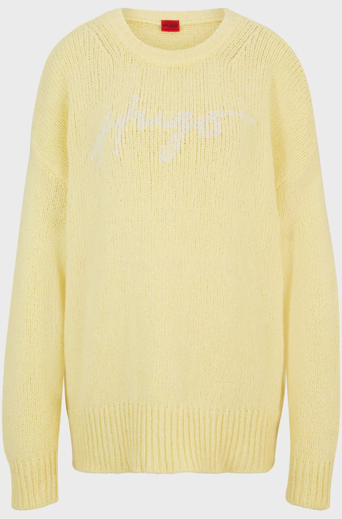 HUGO BOSS Sweater I Bomuldsblanding Med Oversize Fit Og Håndskrevet Logo Lysegul Hot