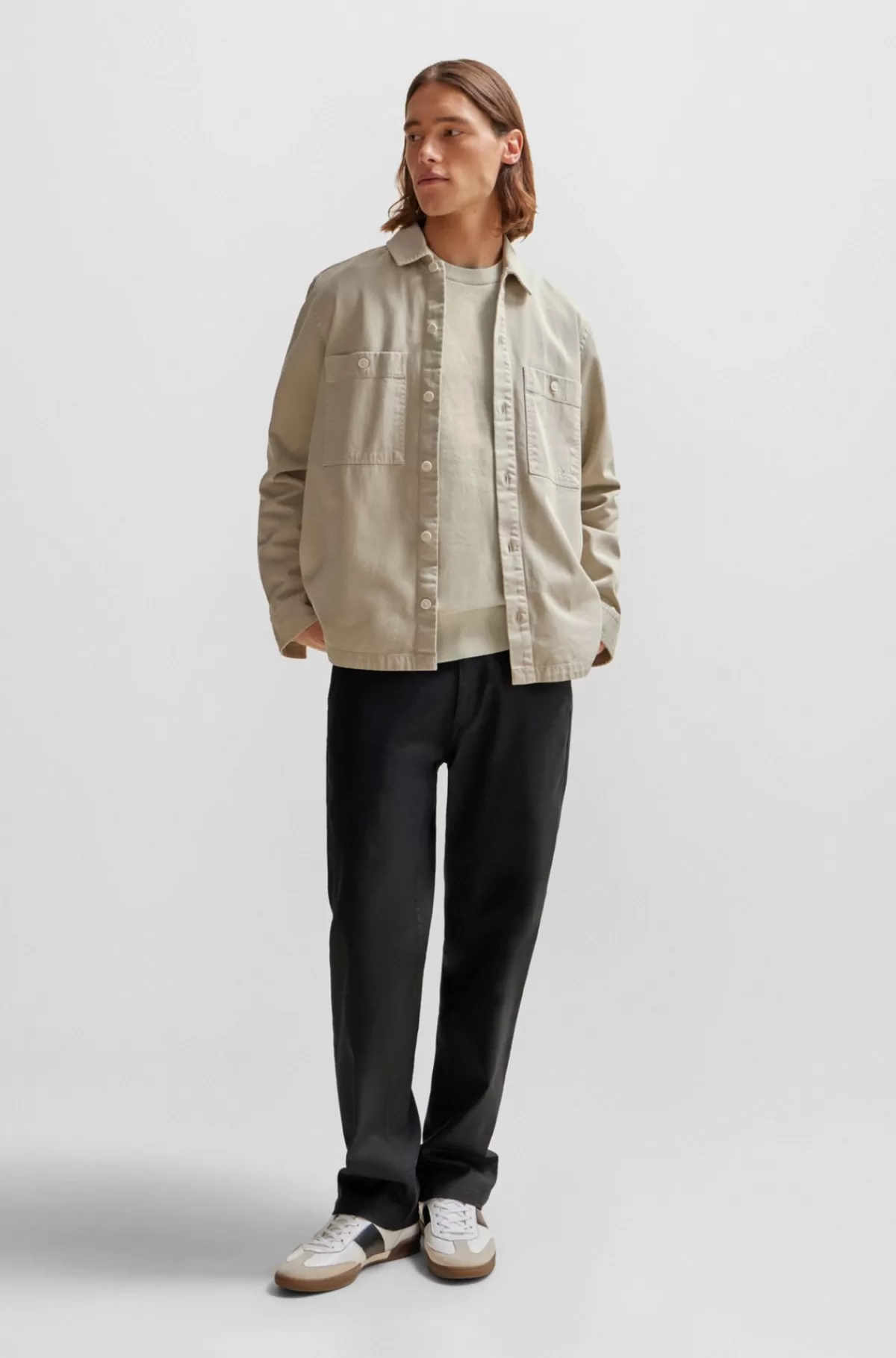 HUGO BOSS Sweater Med Crew Neck Og Logo I Bomuld Og Kashmir Lys beige Fashion